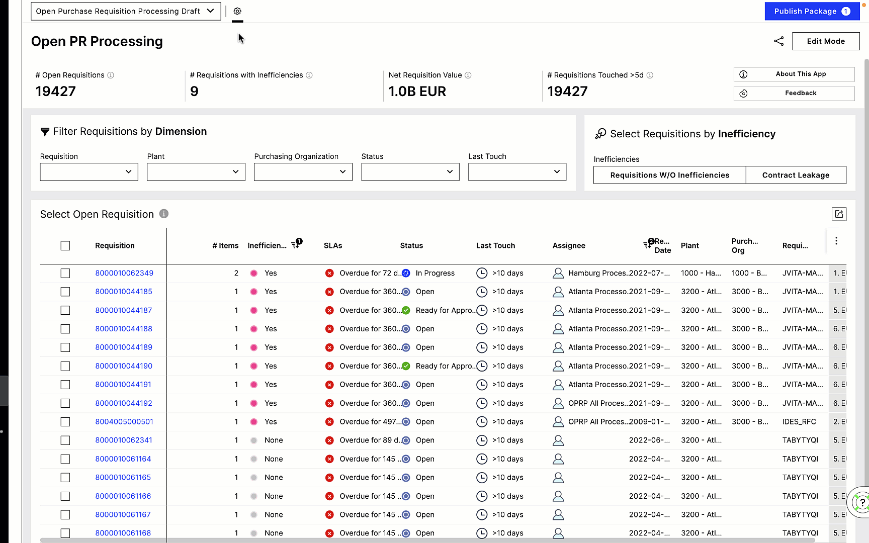 Celonis Open Purchase Requisition Processing app animated gif