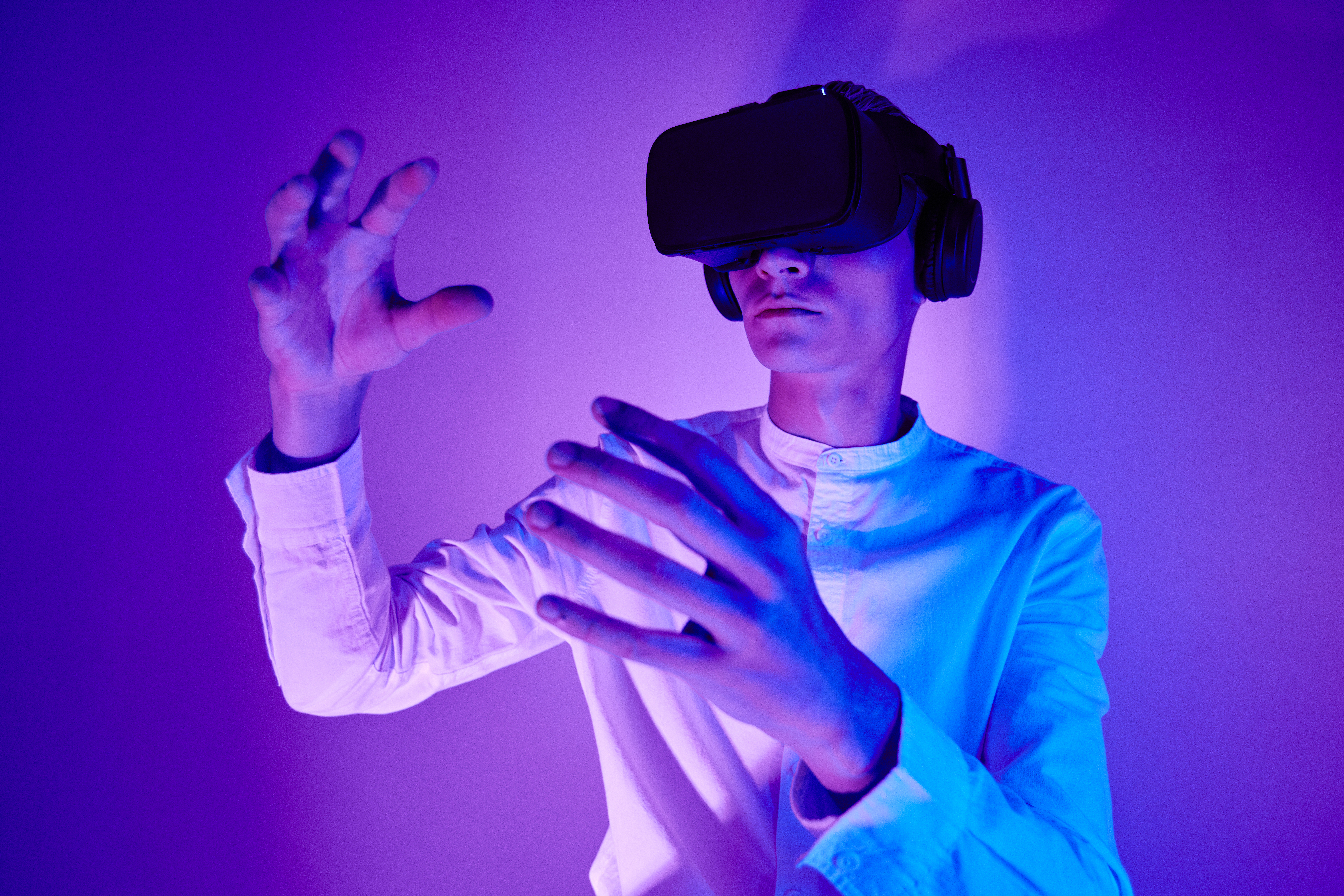 young woman in virtual reality glasses.