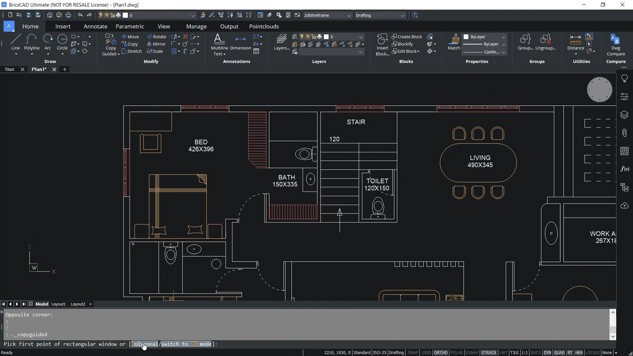 How to use CopyGuided and Moveguided commands in BricsCAD 4.26-4.36