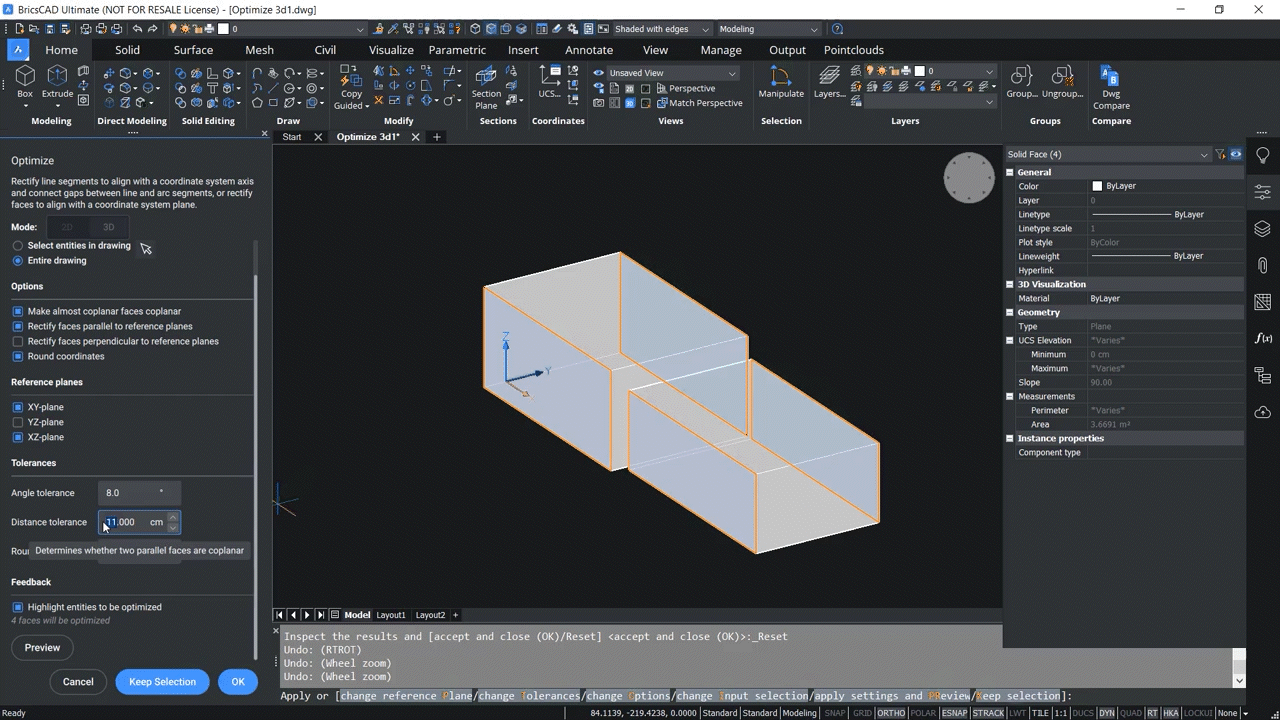 How to use OPTIMIZE 3D command in BricsCAD 5,10-5,18