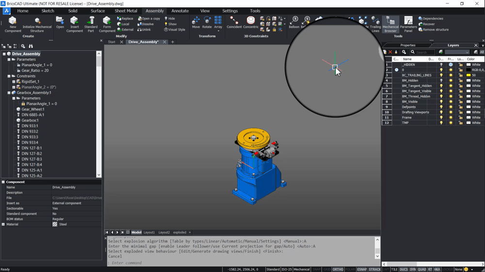 Annotated, Exploded, Isometric Drawing- exploded