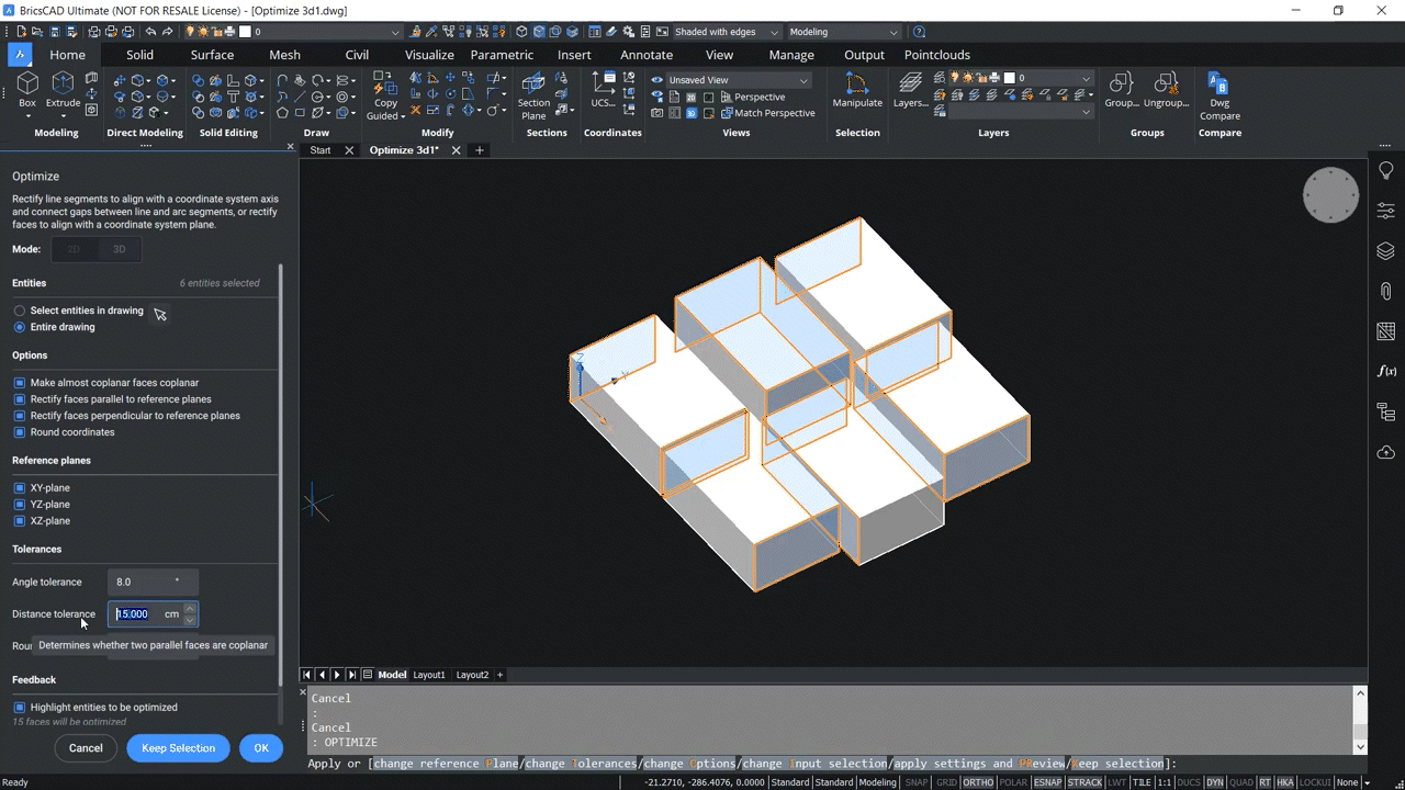 How to use OPTIMIZE 3D command in BricsCAD 6,03-6,13