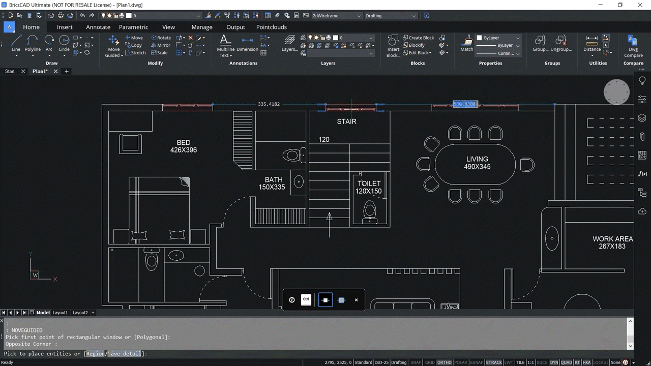 How to use CopyGuided and Moveguided commands in BricsCAD 6.48-6.55