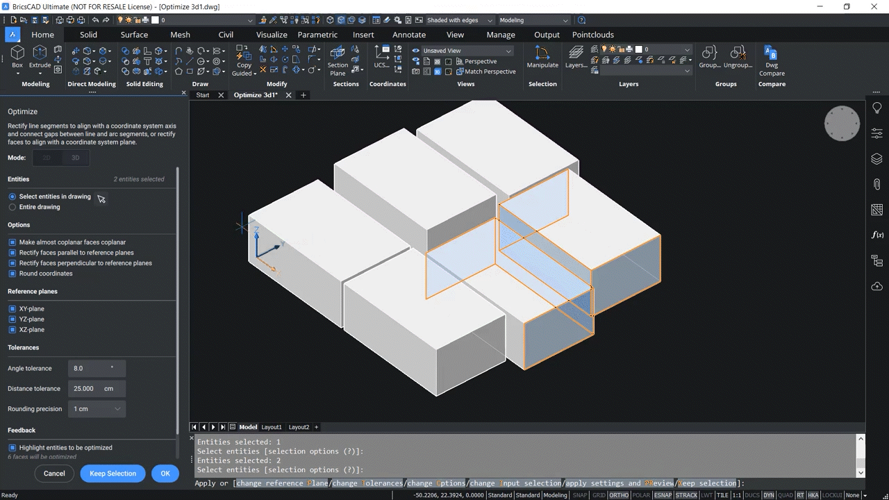 How to use OPTIMIZE 3D command in BricsCAD 6,33-6,40
