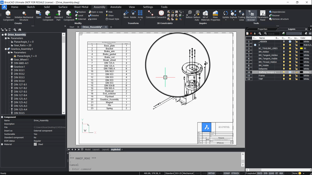 Annotated, Exploded, Isometric Drawing- balloons