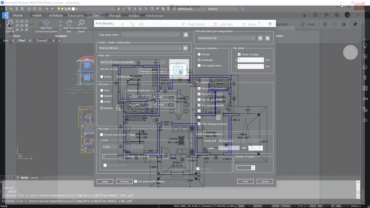Printing 2D drawings and 3D models in BricsCAD 3.21-3.34