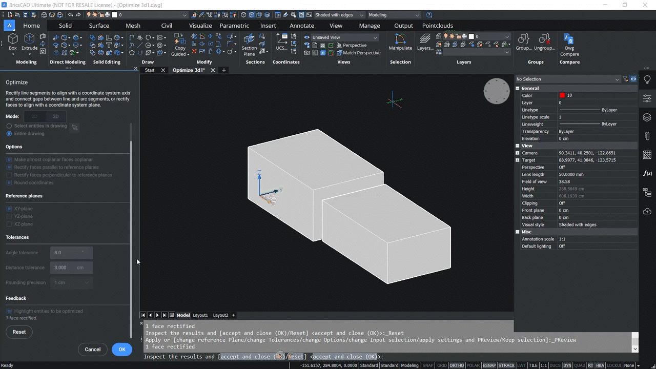 How to use OPTIMIZE 3D command in BricsCAD 4,06-4,13