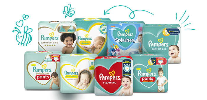 Catálogo de productos Pampers: pañales, calzones y toallitas húmedas.