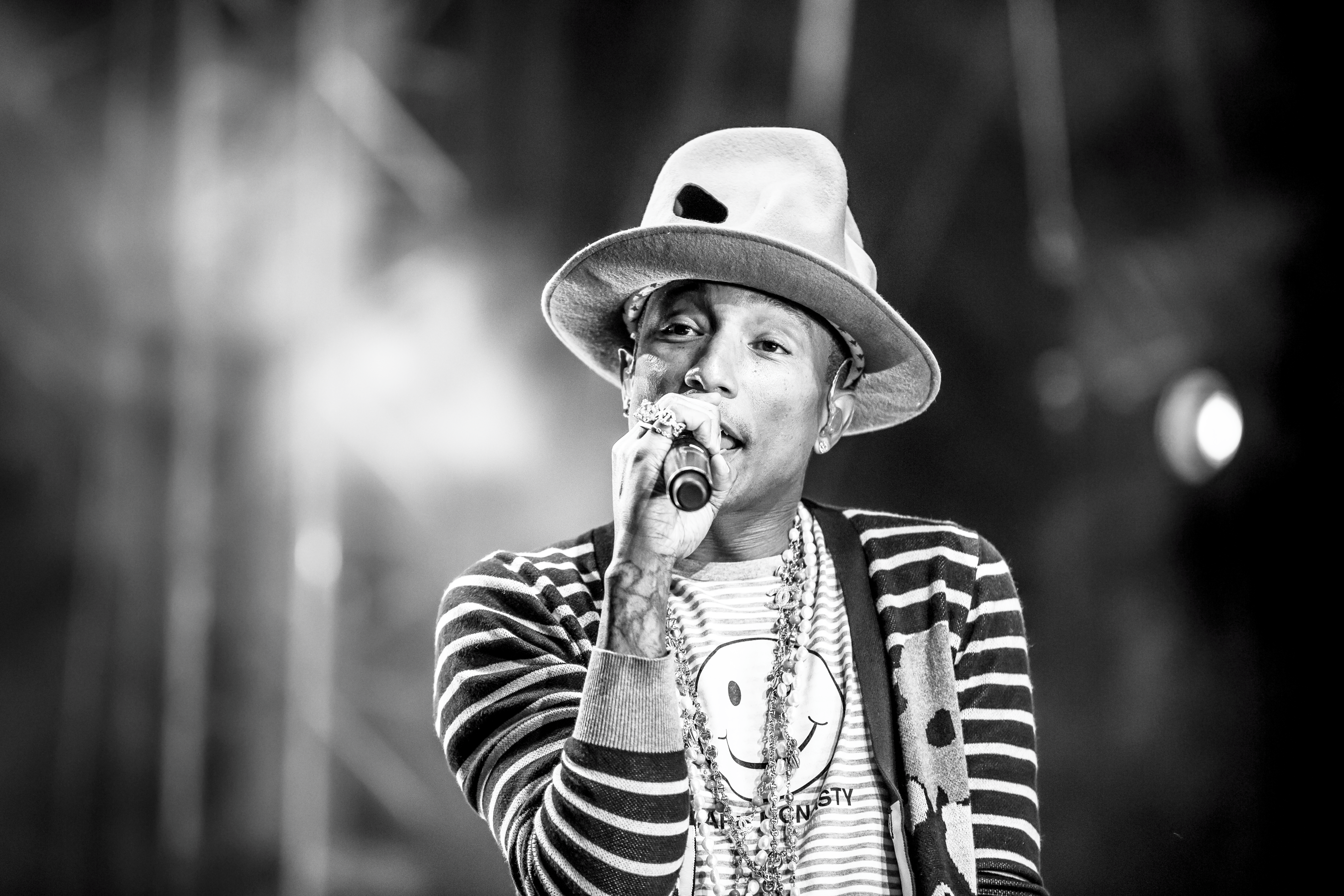 Pharrell Williams performing at Coachella on April 19, 2014. Photo by Thomas Hawk. CC 2.0 via Flickr.