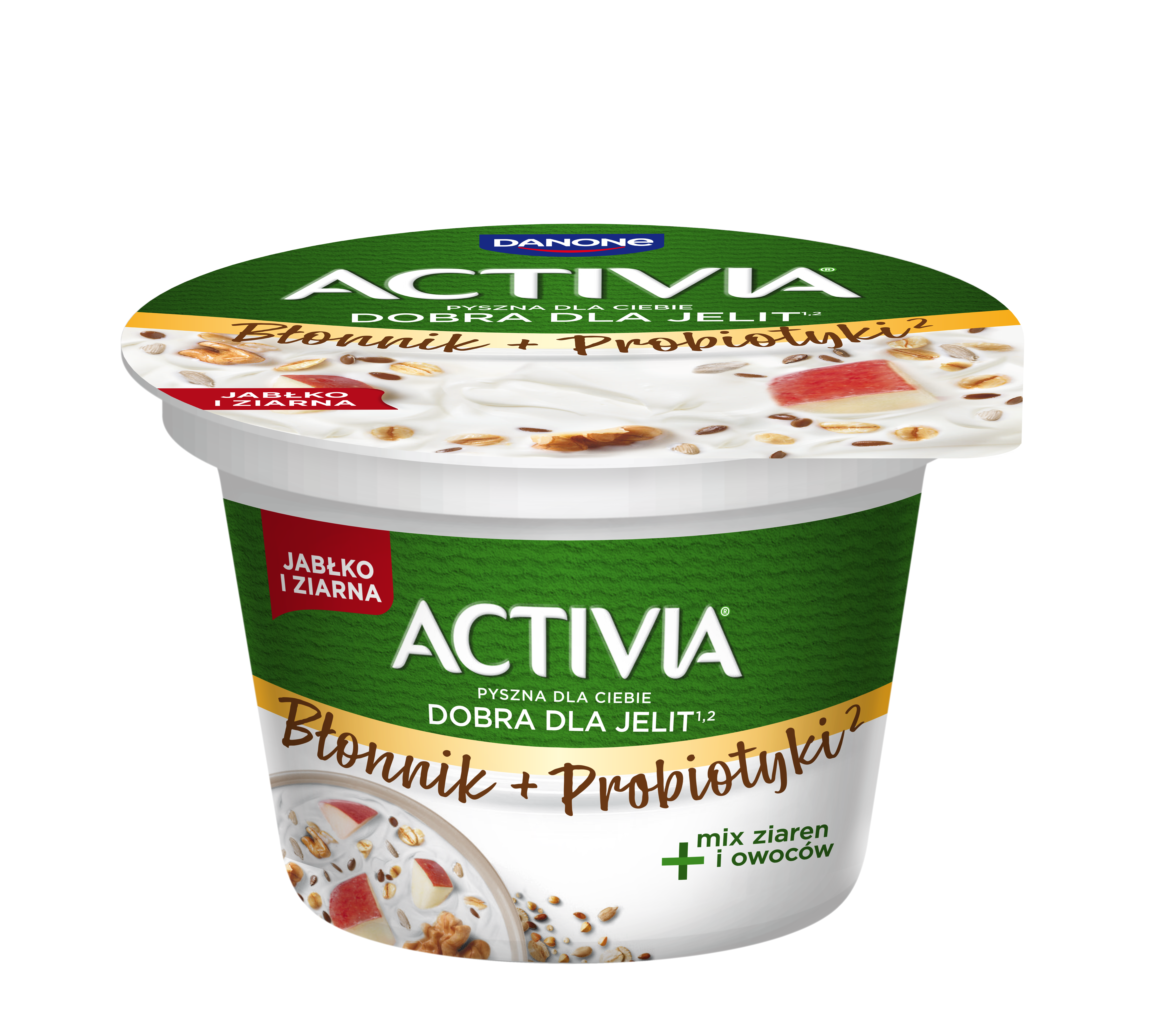 Jogurt z błonnikiem Activia to pyszne połączenie jabłek i zbóż, które oczaruje Cię smakiem i aksamitną konsystencją! 