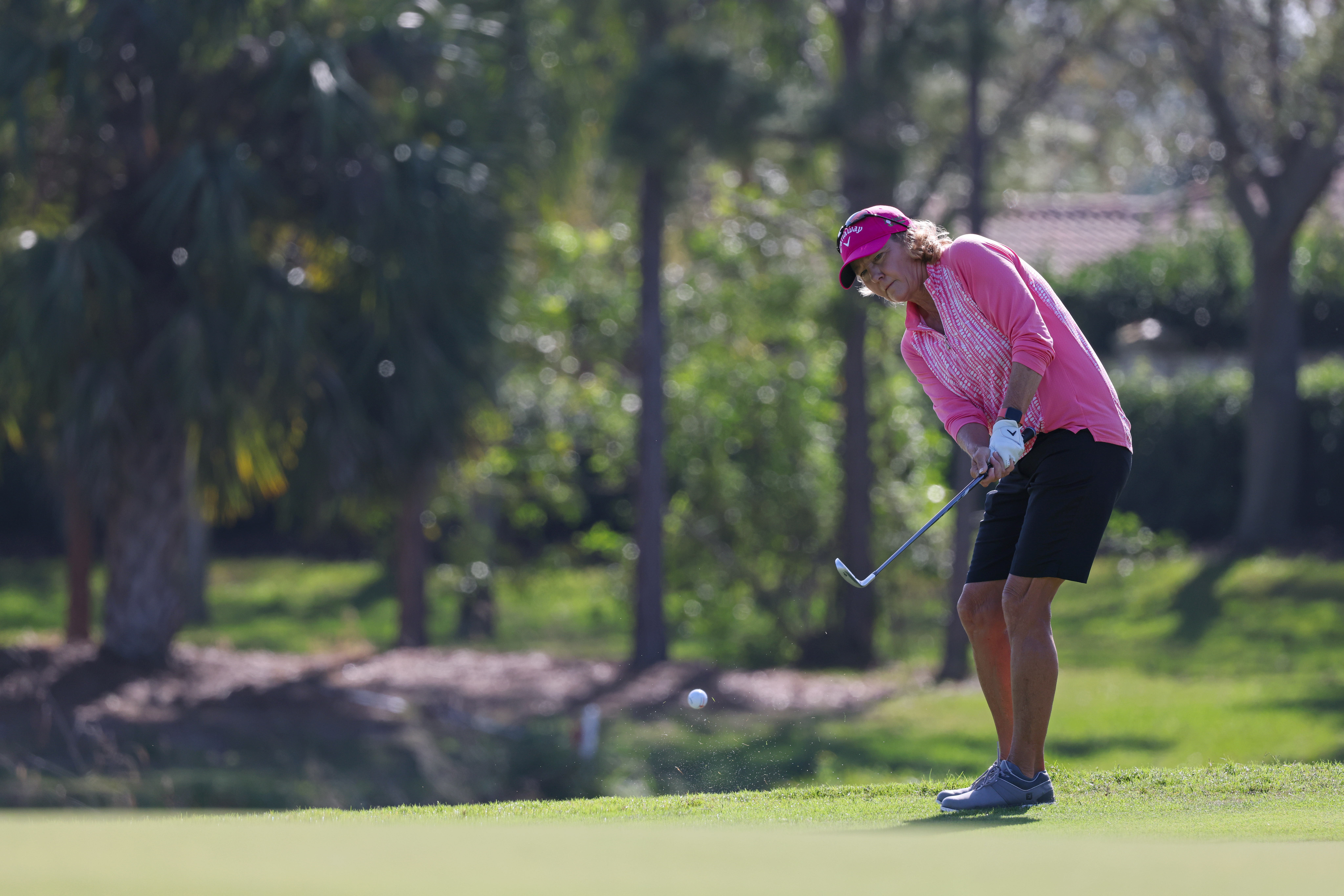 Lisa Grimes chips on to the green of the fourth hole during the final round of the 2023 PGA Women's Stroke Play Championship (Senior Division) at PGA Golf Club in Port St. Lucie, Florida. (Photo by Austen Amacker/PGA of America)