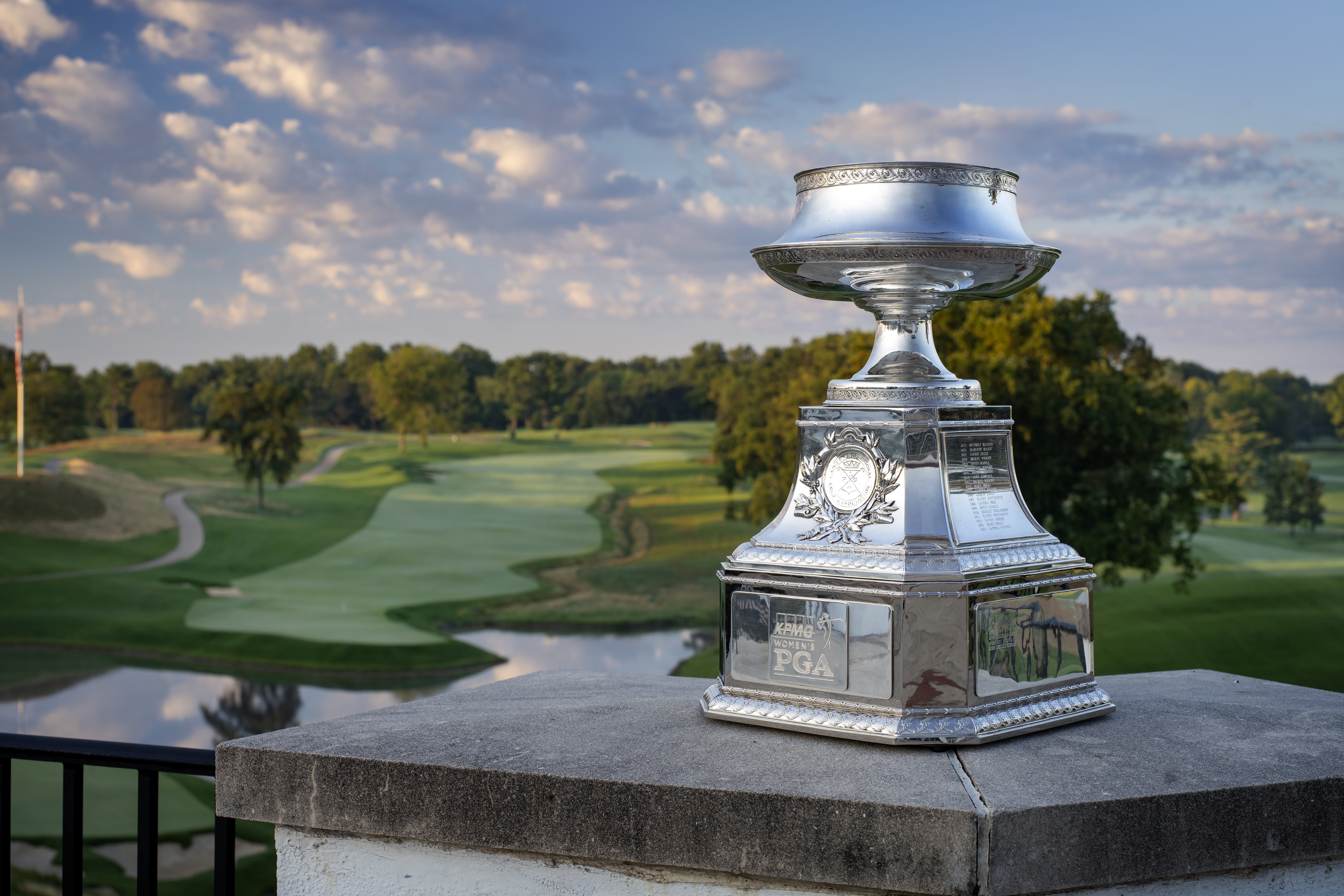 The KPMG Women's PGA Championship trophy on the 10th hole of the Congressional Country Club.