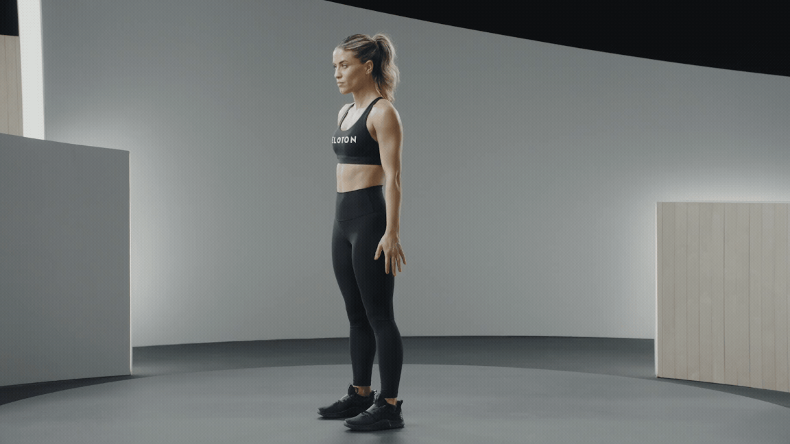 Kendall Toole demonstrates a back hook punch in a Peloton boxing class