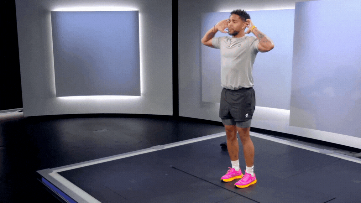 Peloton instructor Rad Lopez demonstrates a good morning bodyweight exercise with proper form