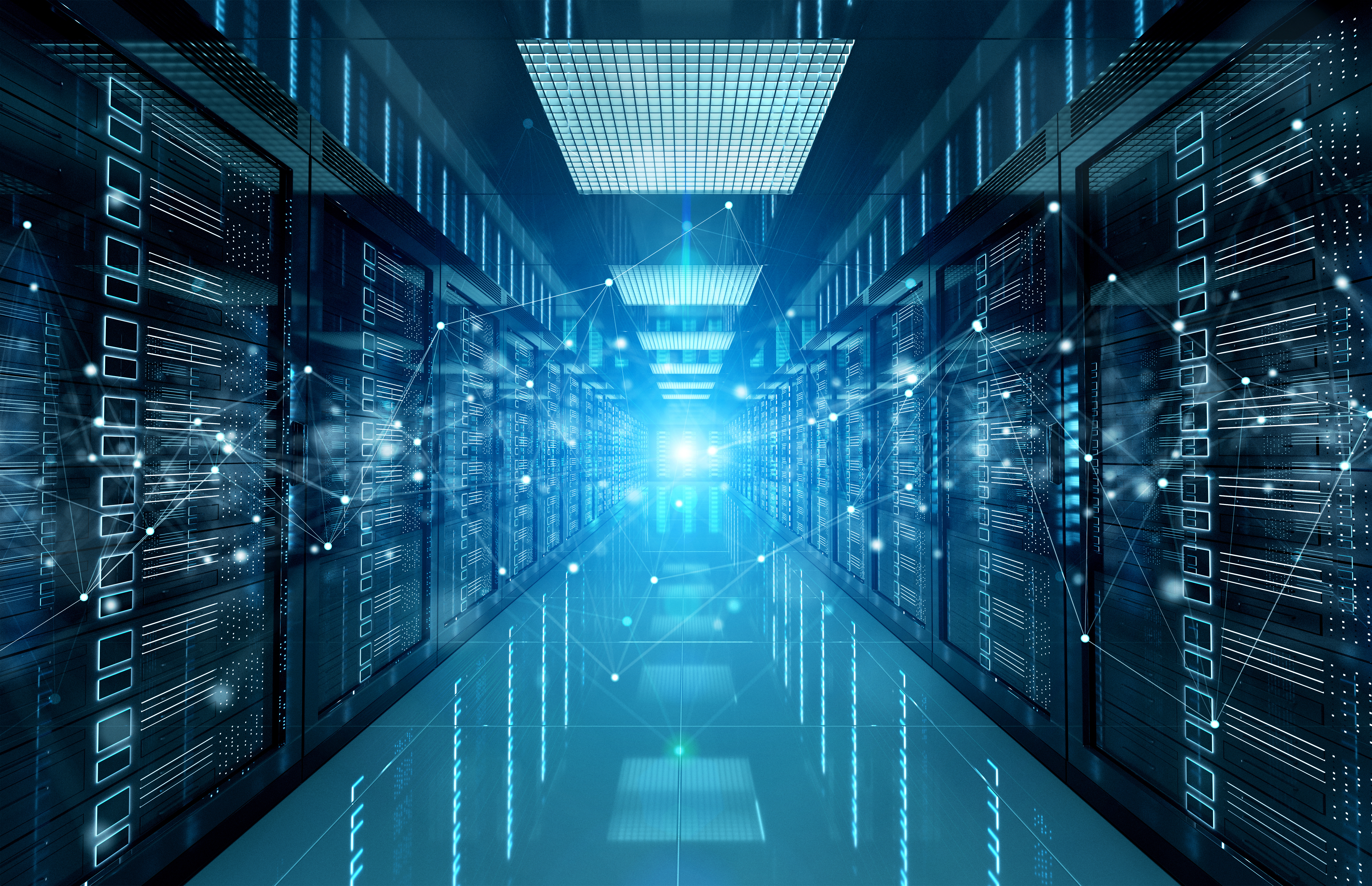 A stylised image of a data room or storage facility. 