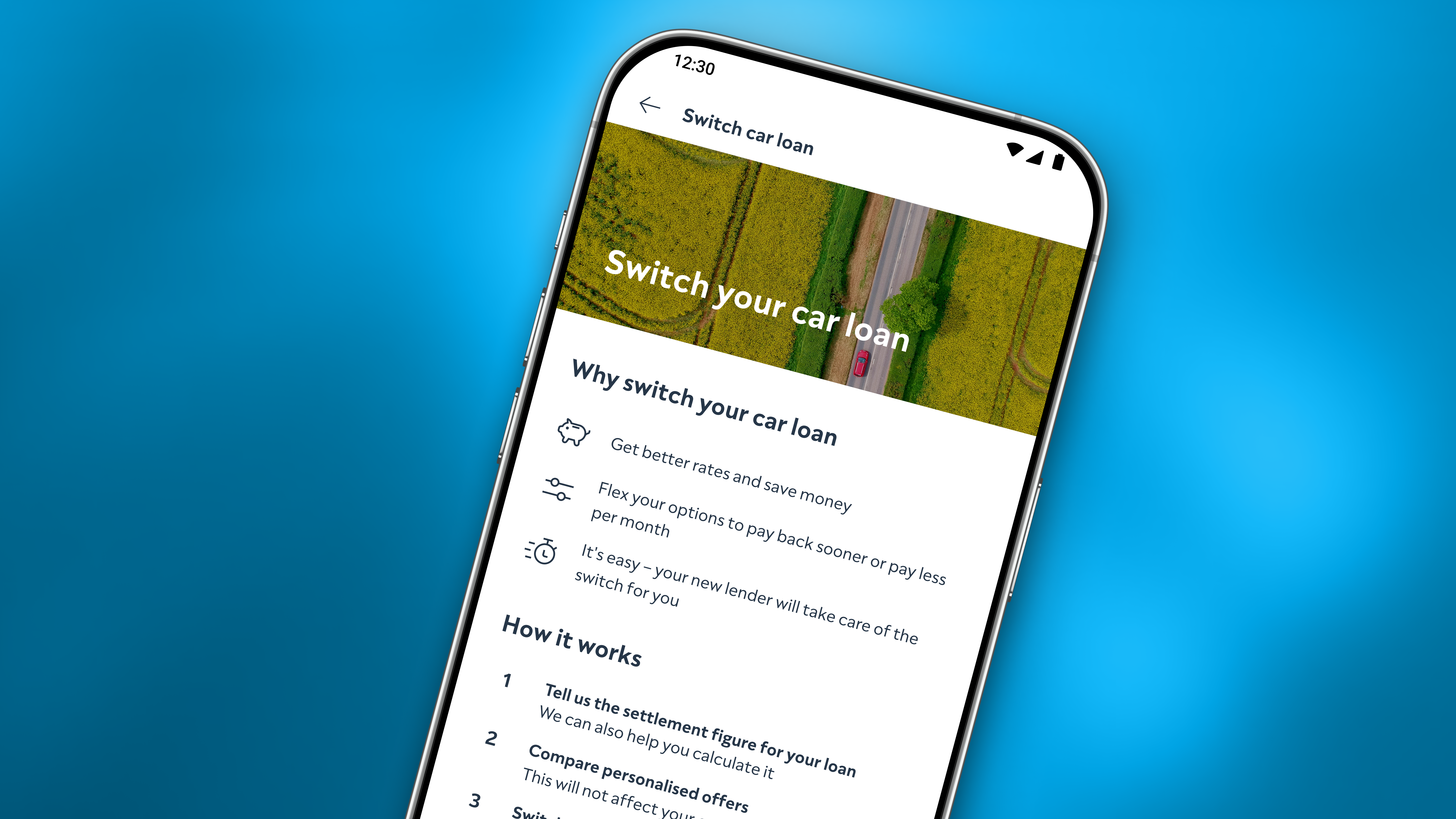 A smart phone showing car refinance information from the ClearScore app