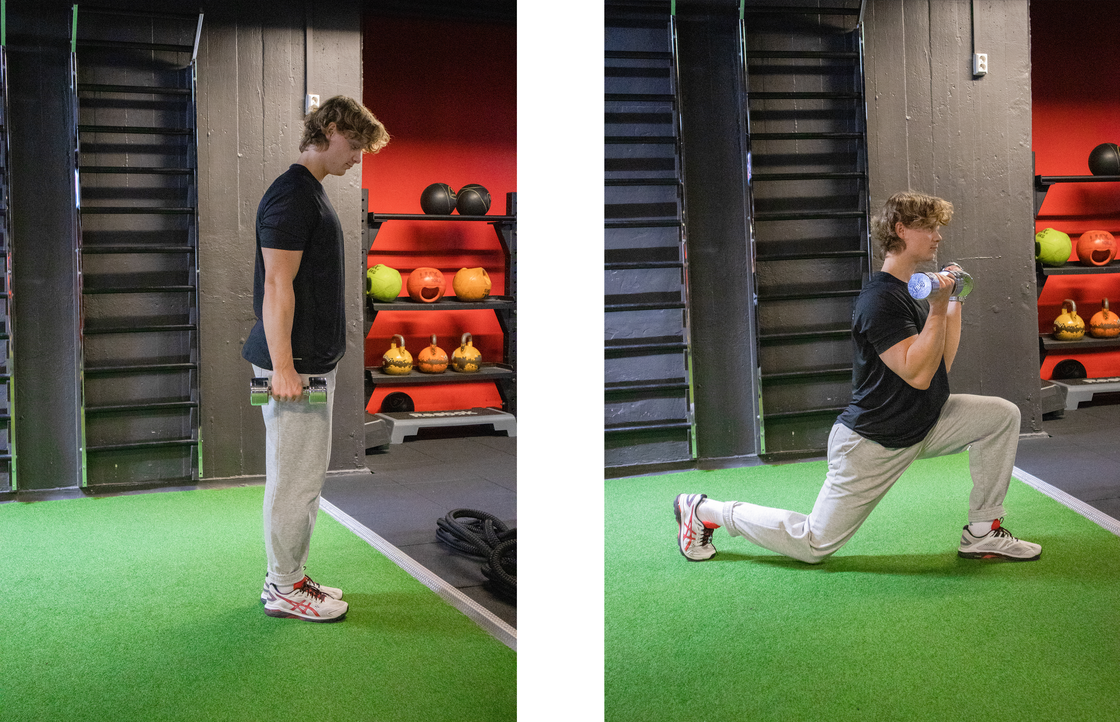 Reverse lunge with bicep curl