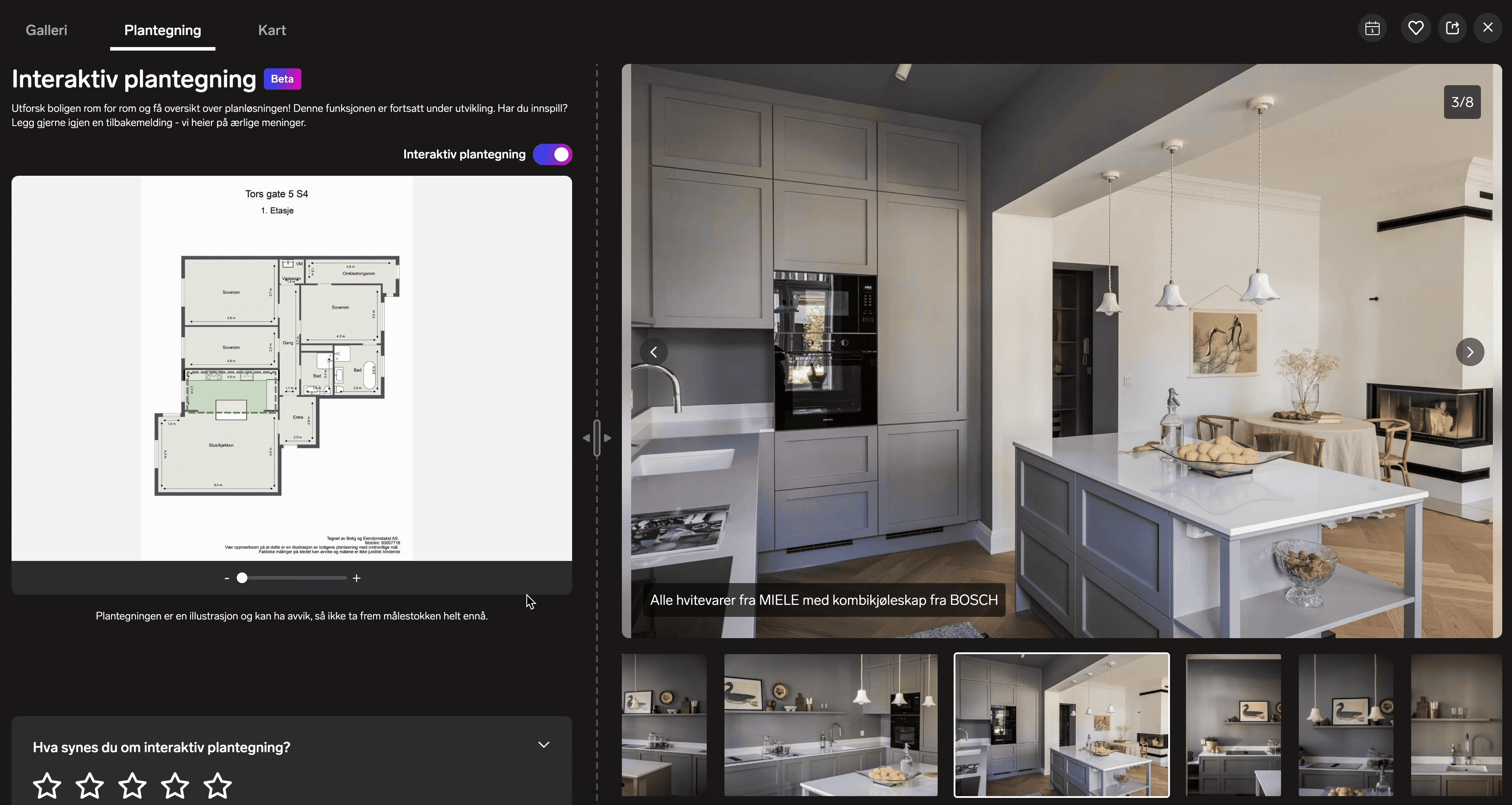 Denne GIF-en viser interaktiv plantegning på FINN eiendom.