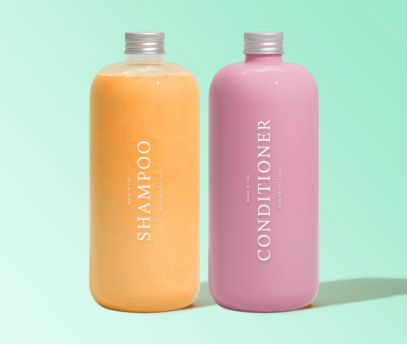 Gif of Customized shampoo and customized conditioner in varying formula colors
