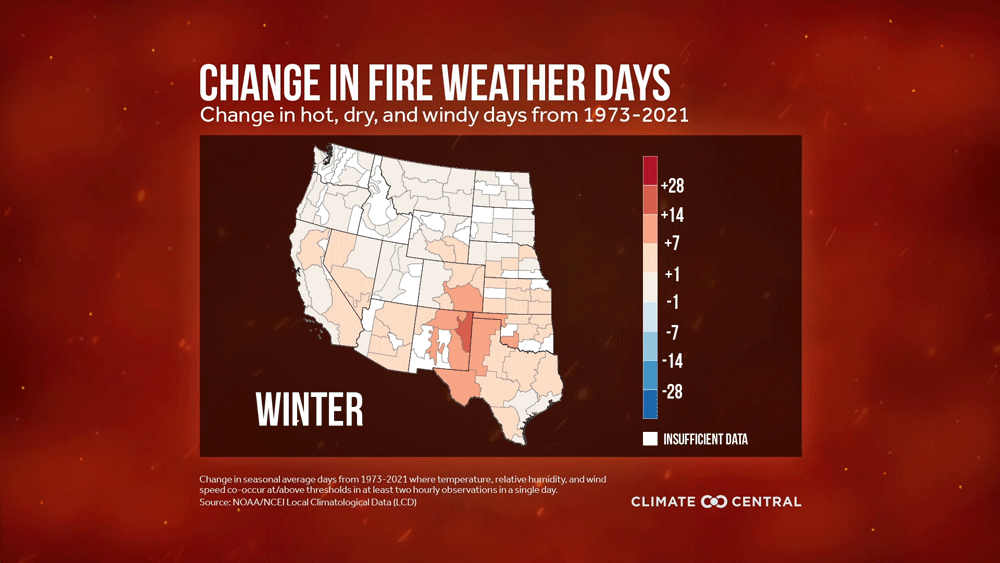 Seasonal change in fire weather days (GIF Only) - Western Fire Weather Days Increasing
