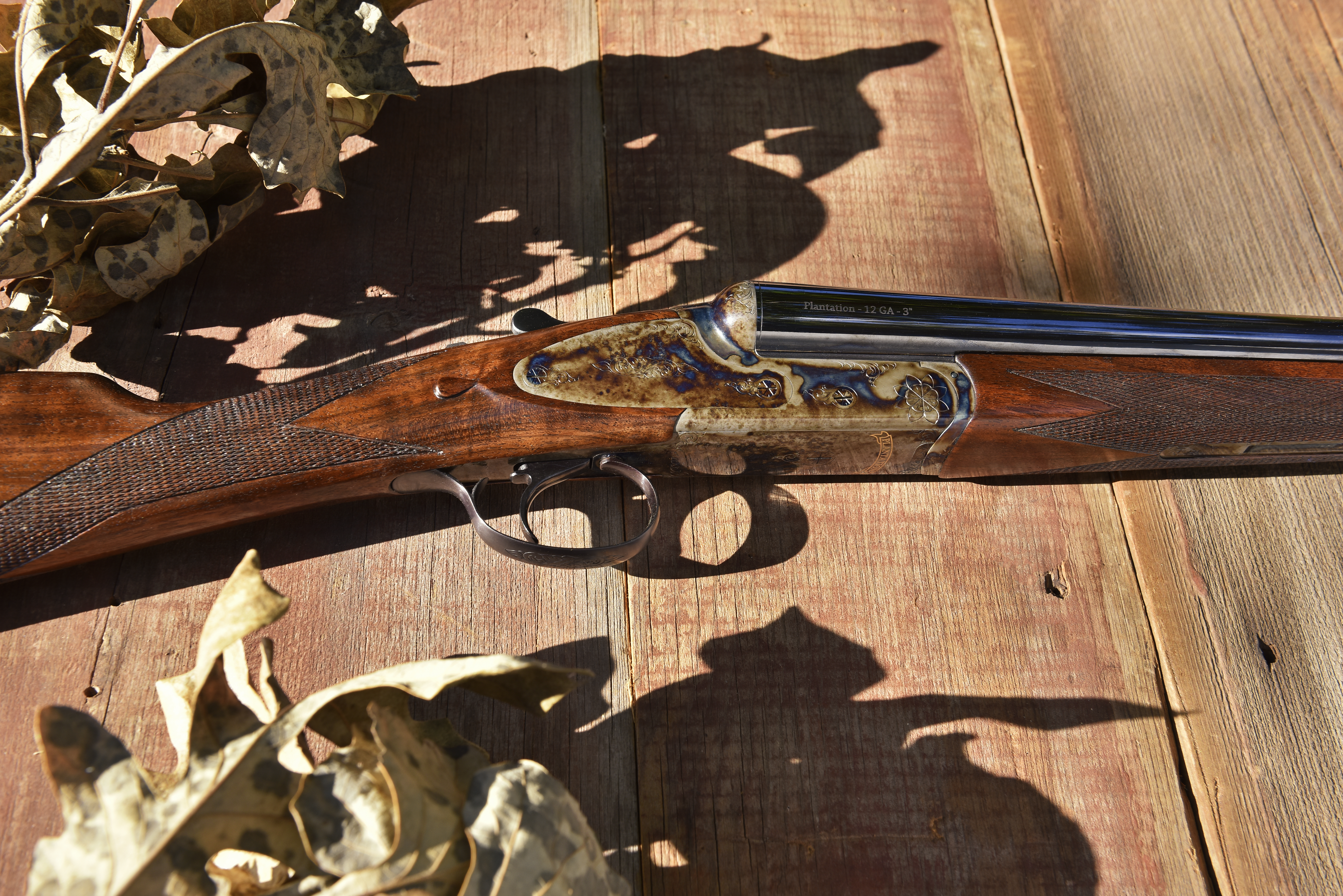 A closeup of the new Dickinson Plantation Grade side-by-side shogun action.