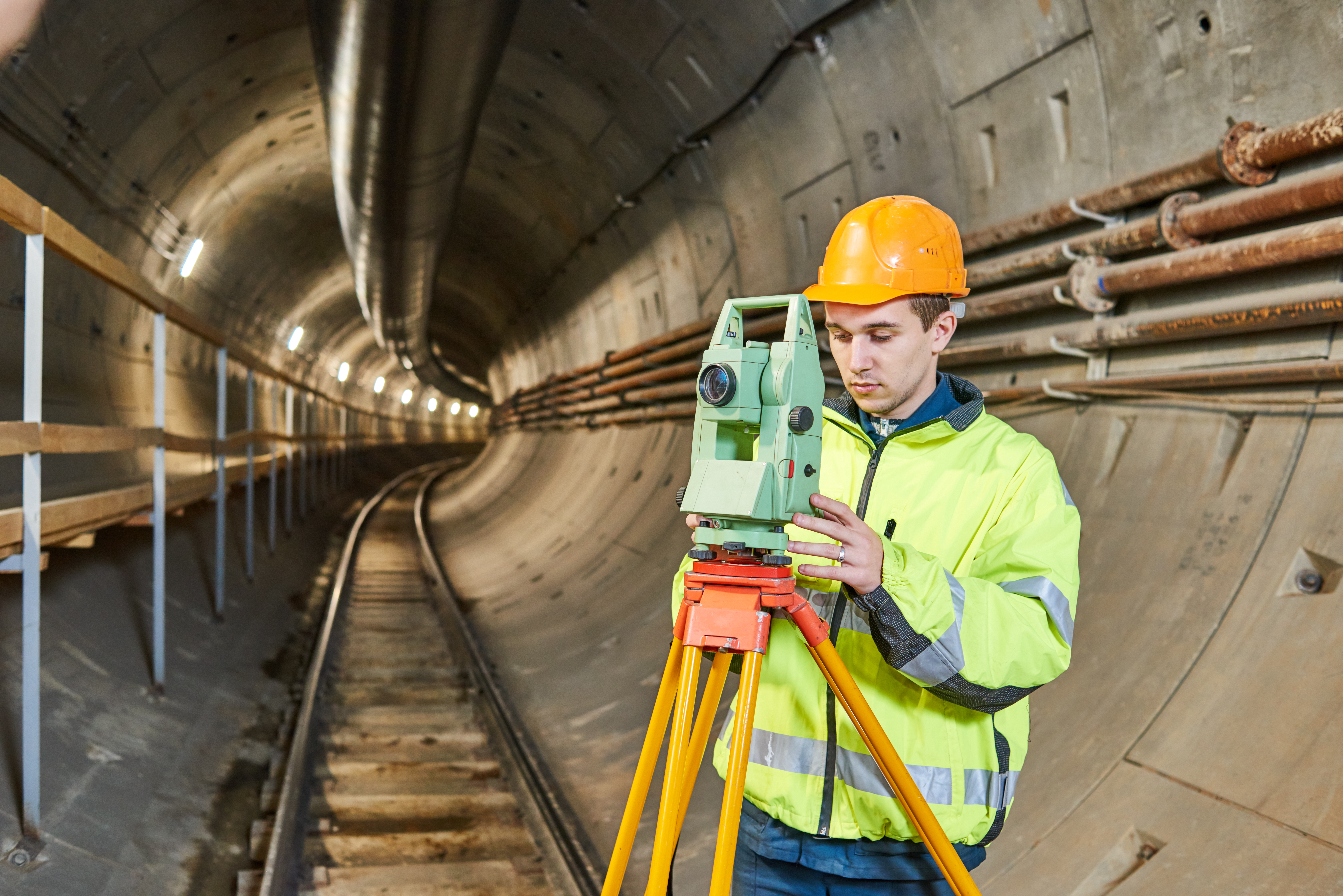 Construction worker in a tunnel