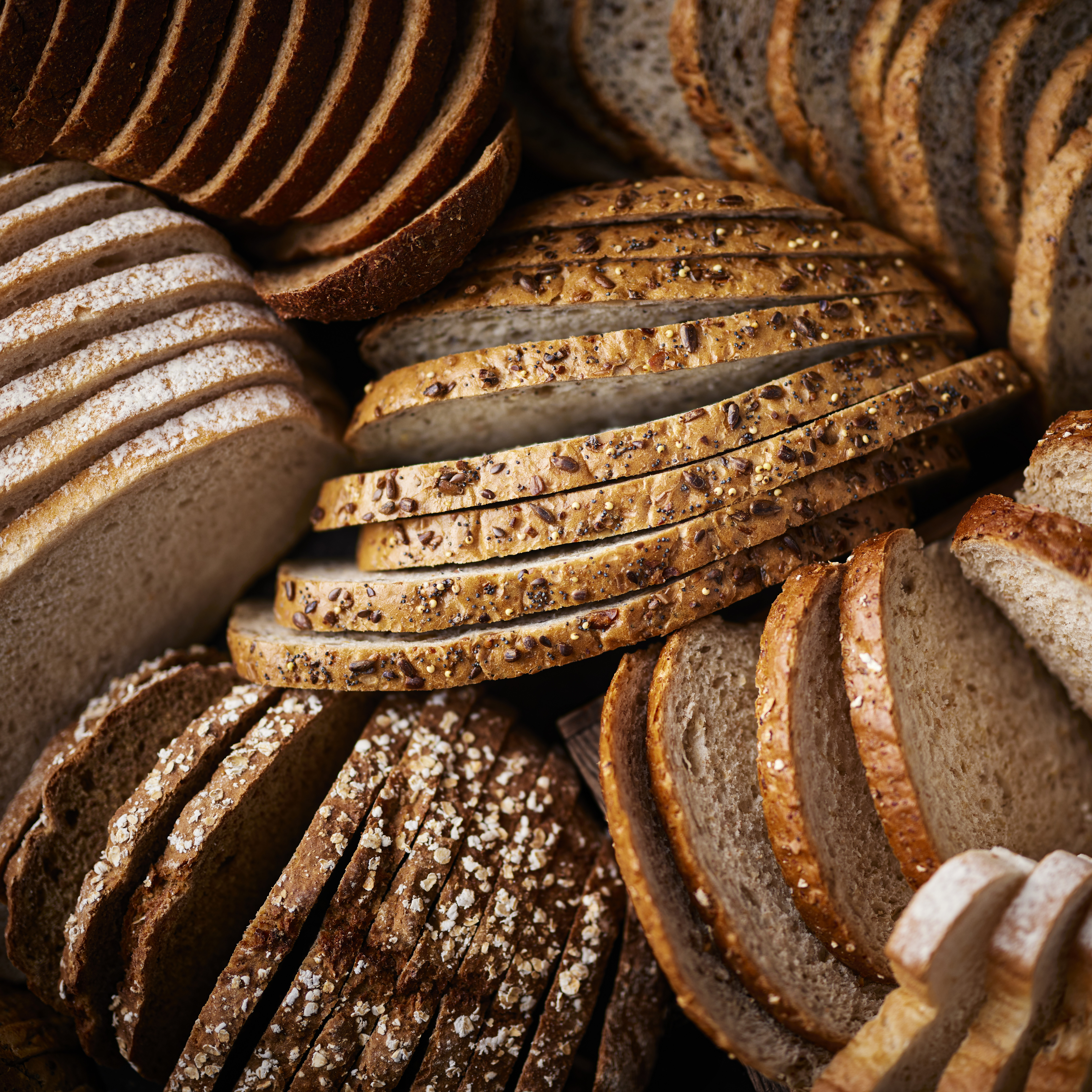 Close up of slices of seeded bread