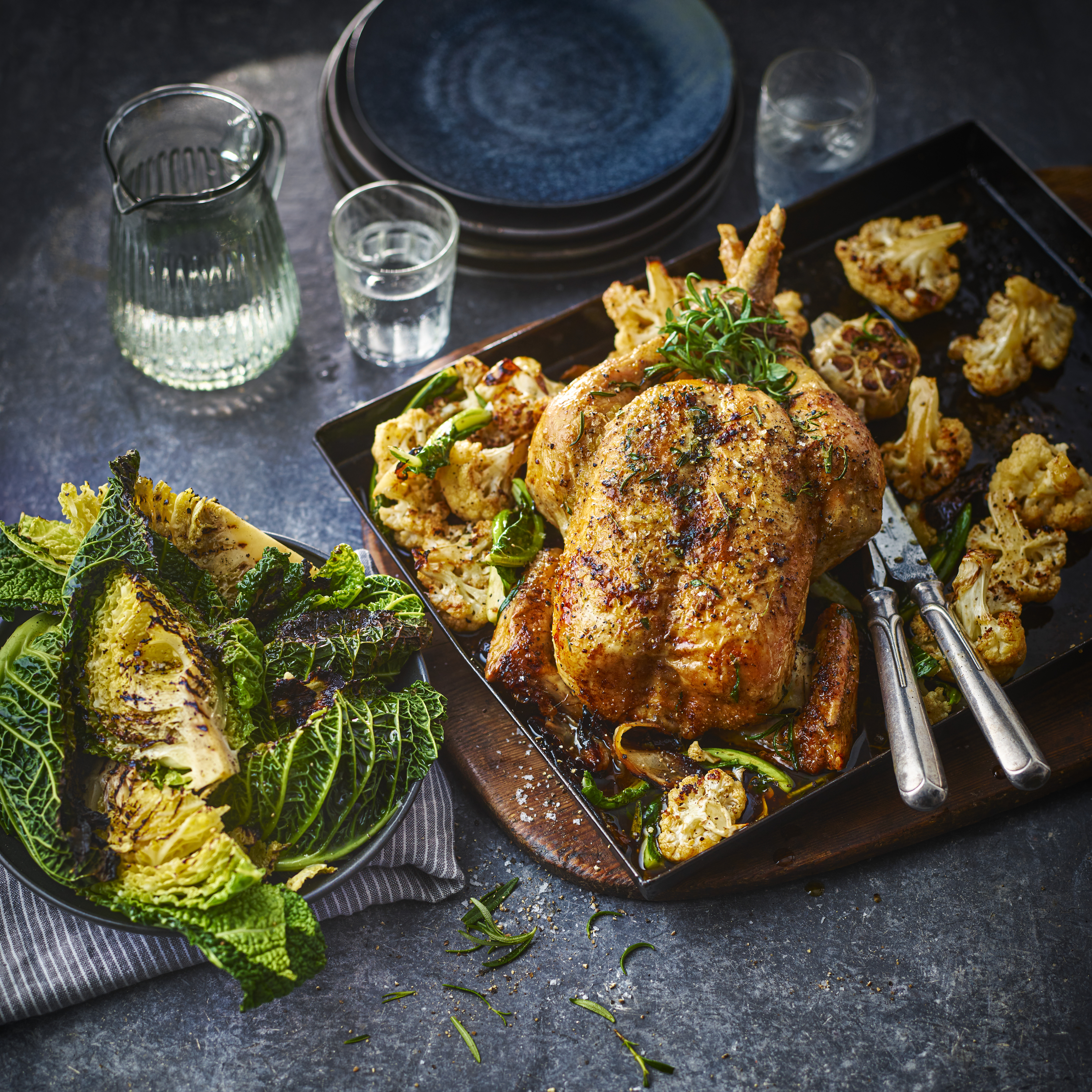 Roast chicken on baking tray