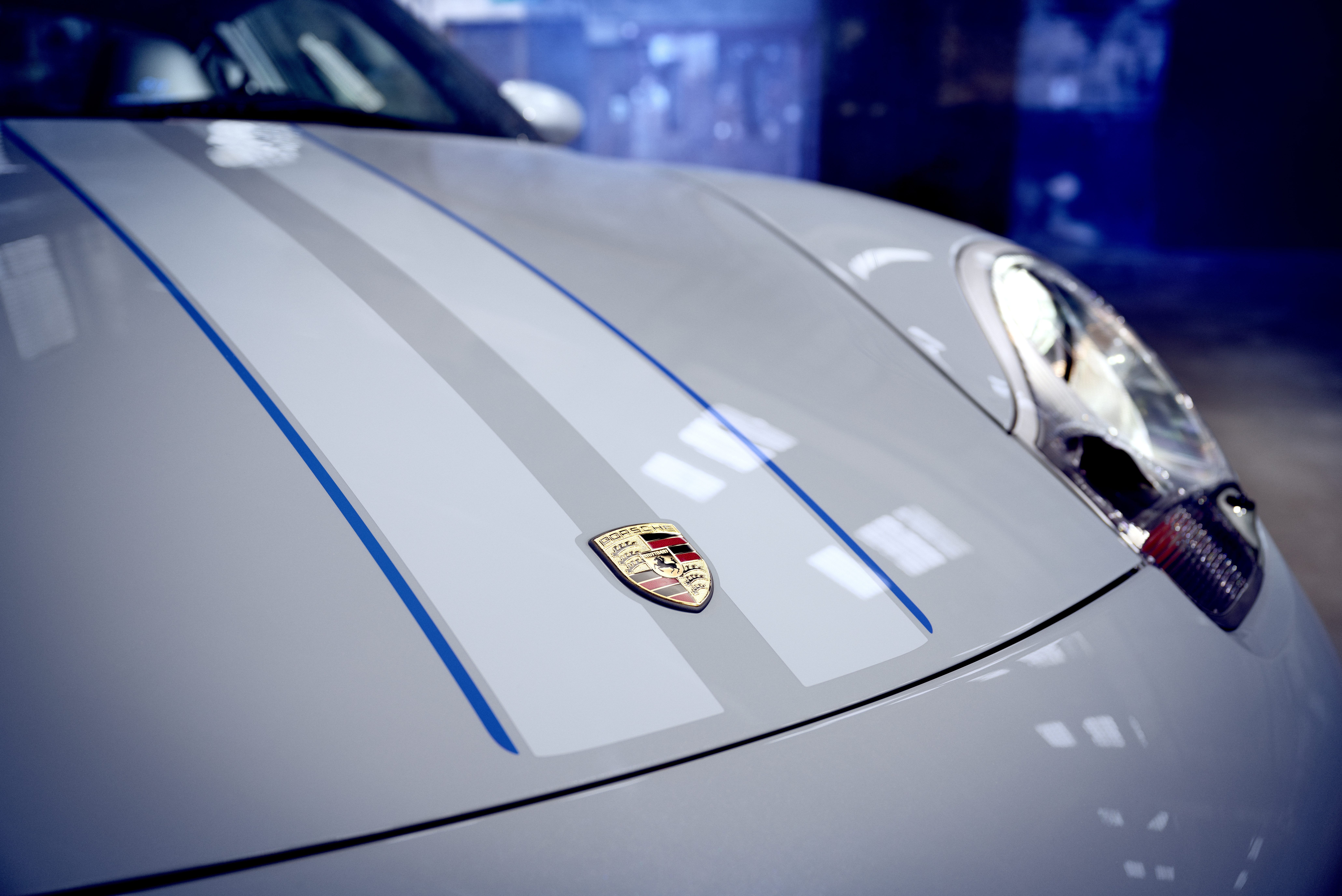 Close-up of bonnet of Porsche 911 Classic Club Coupe