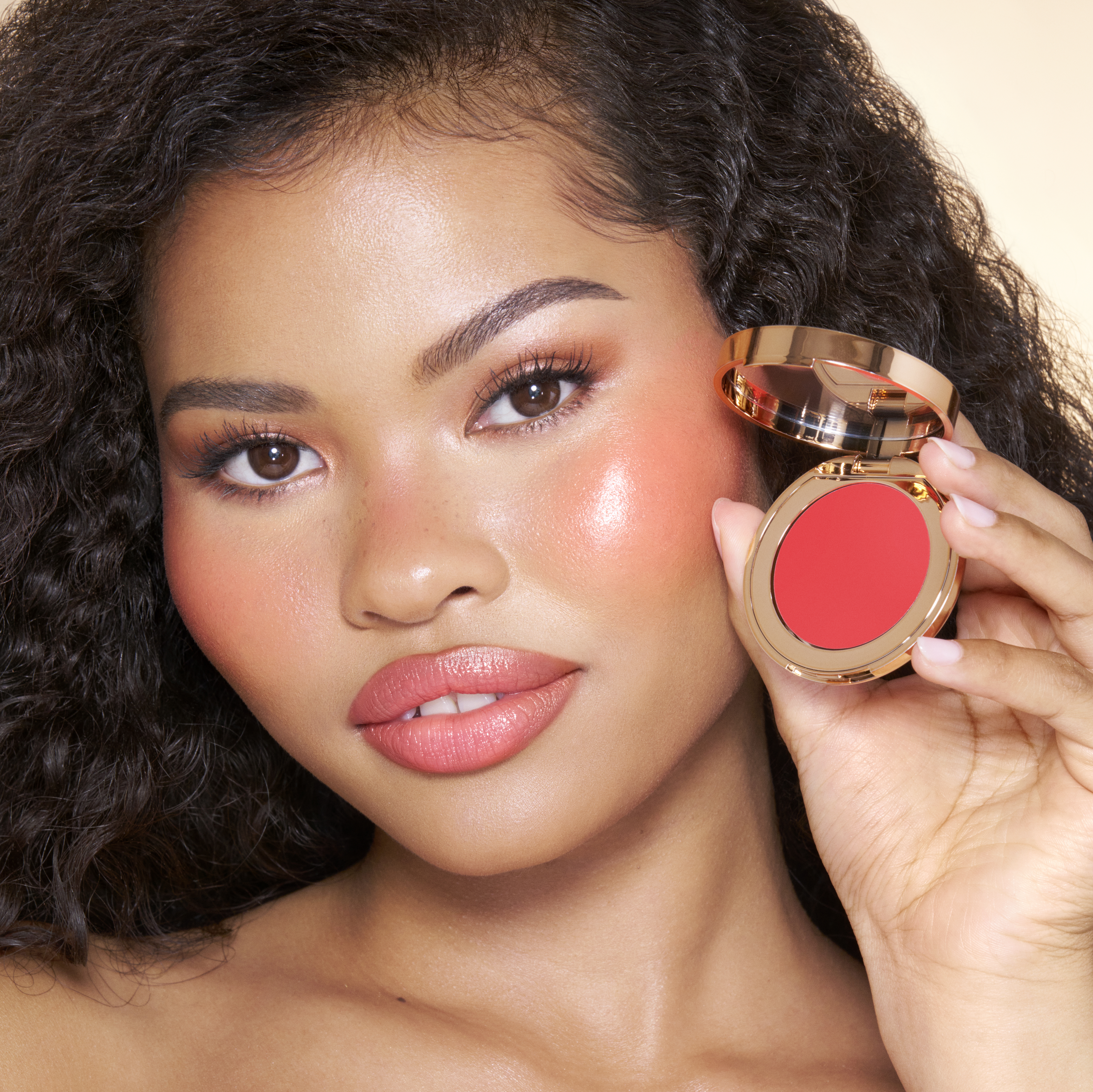 Model wearing a nose blush summer blush look created with Sun-Blushed Glow