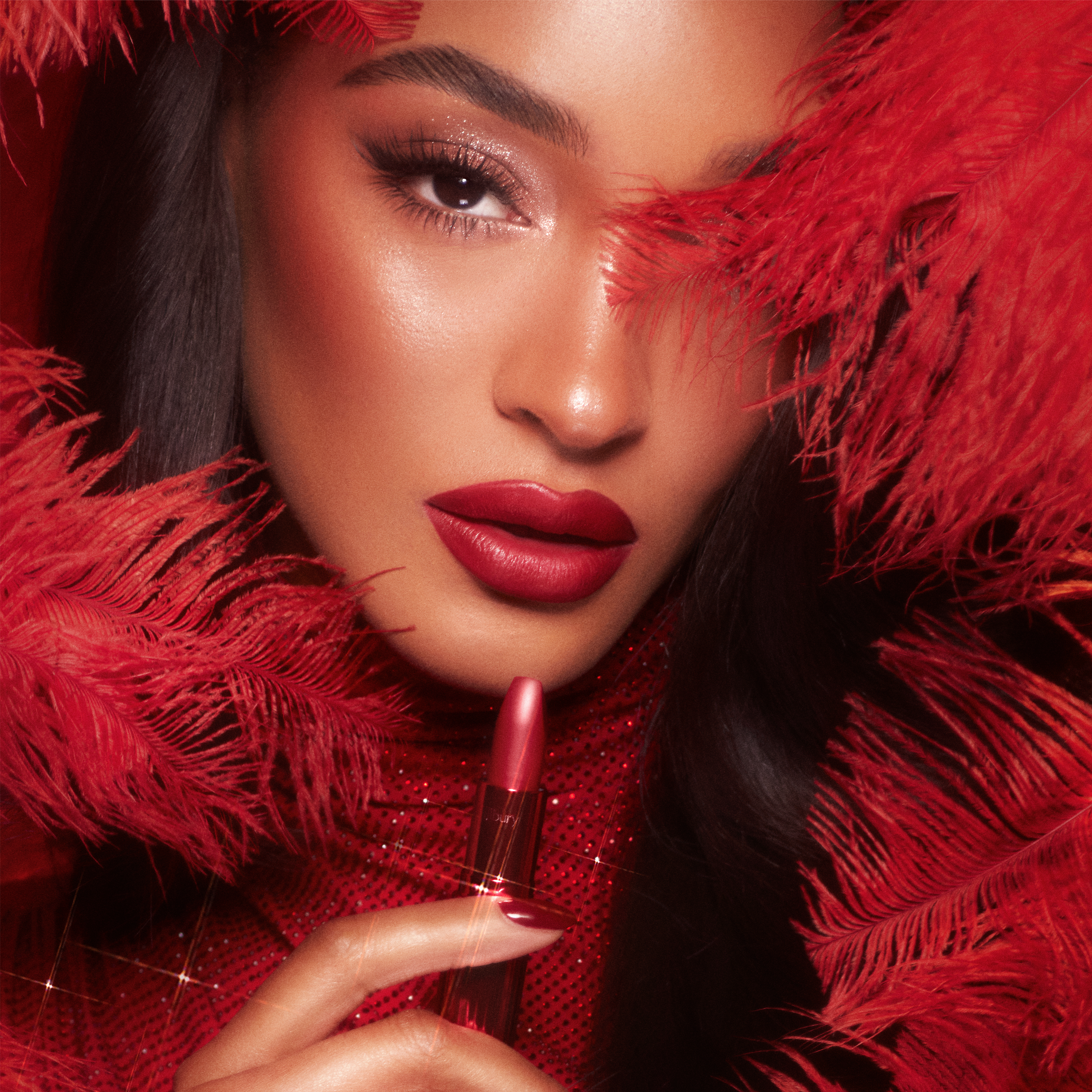 Jourdan Dunn wearing a bold lipstick look using bold red lipstick Cinematic Red