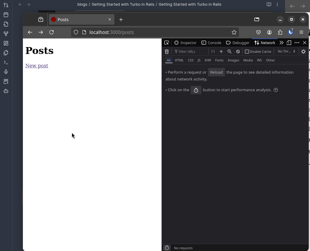 An screen recording of a Rails application without Turbo enabled