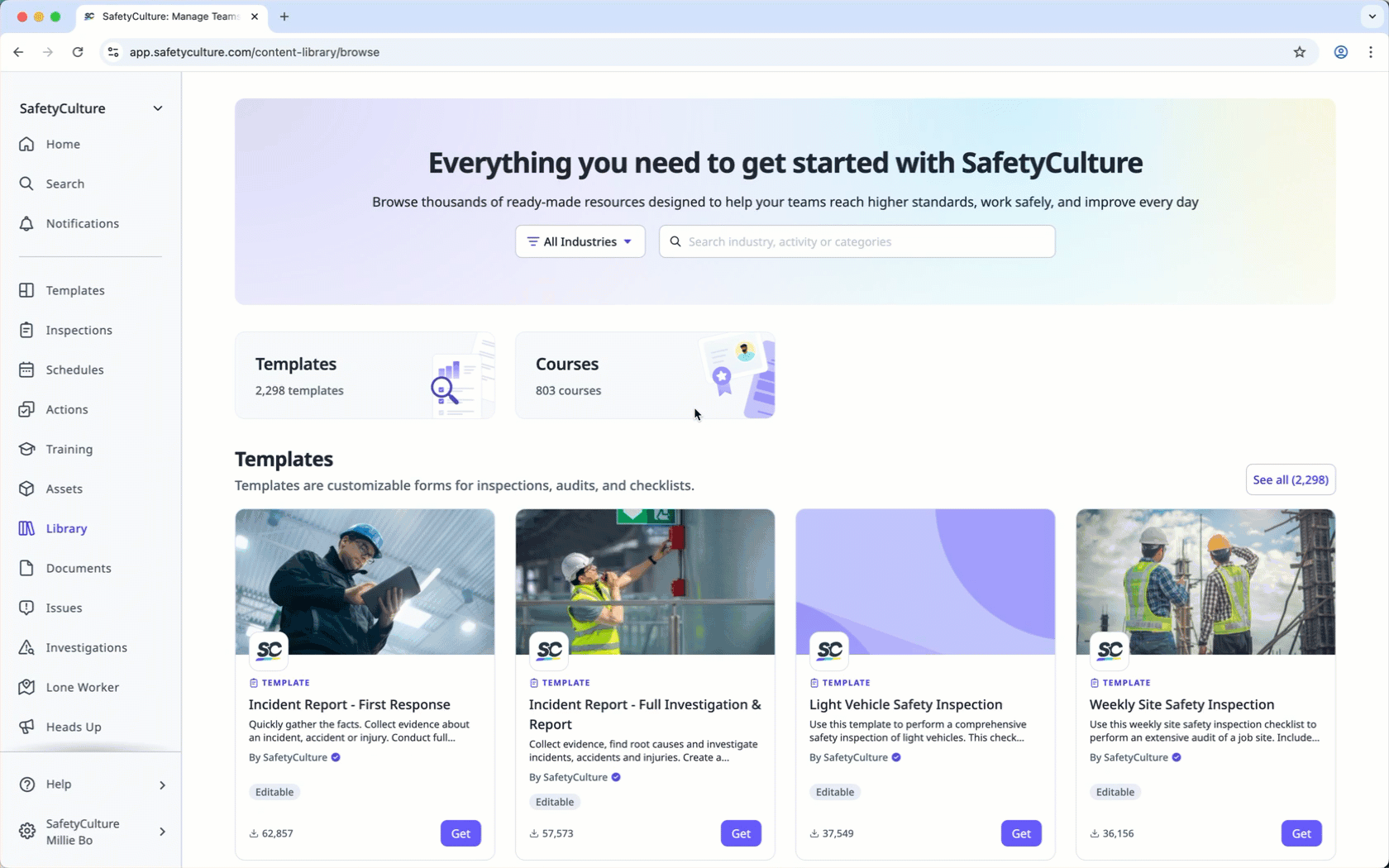 Parcourez les cours dans SafetyCulture à partir de l'application Web.