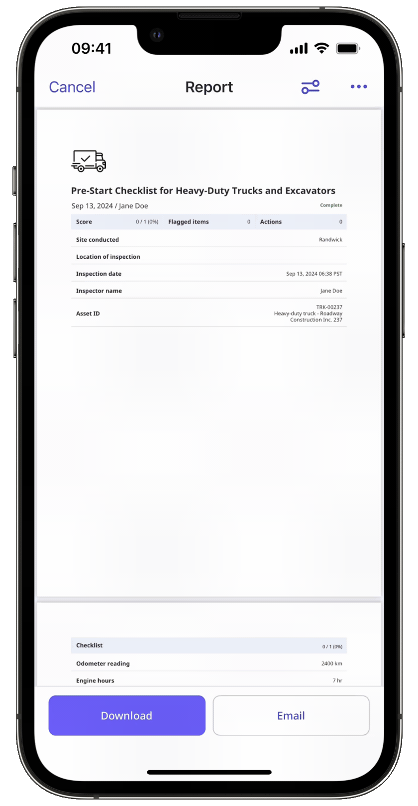 Can't share inspection report through email via the mobile app.