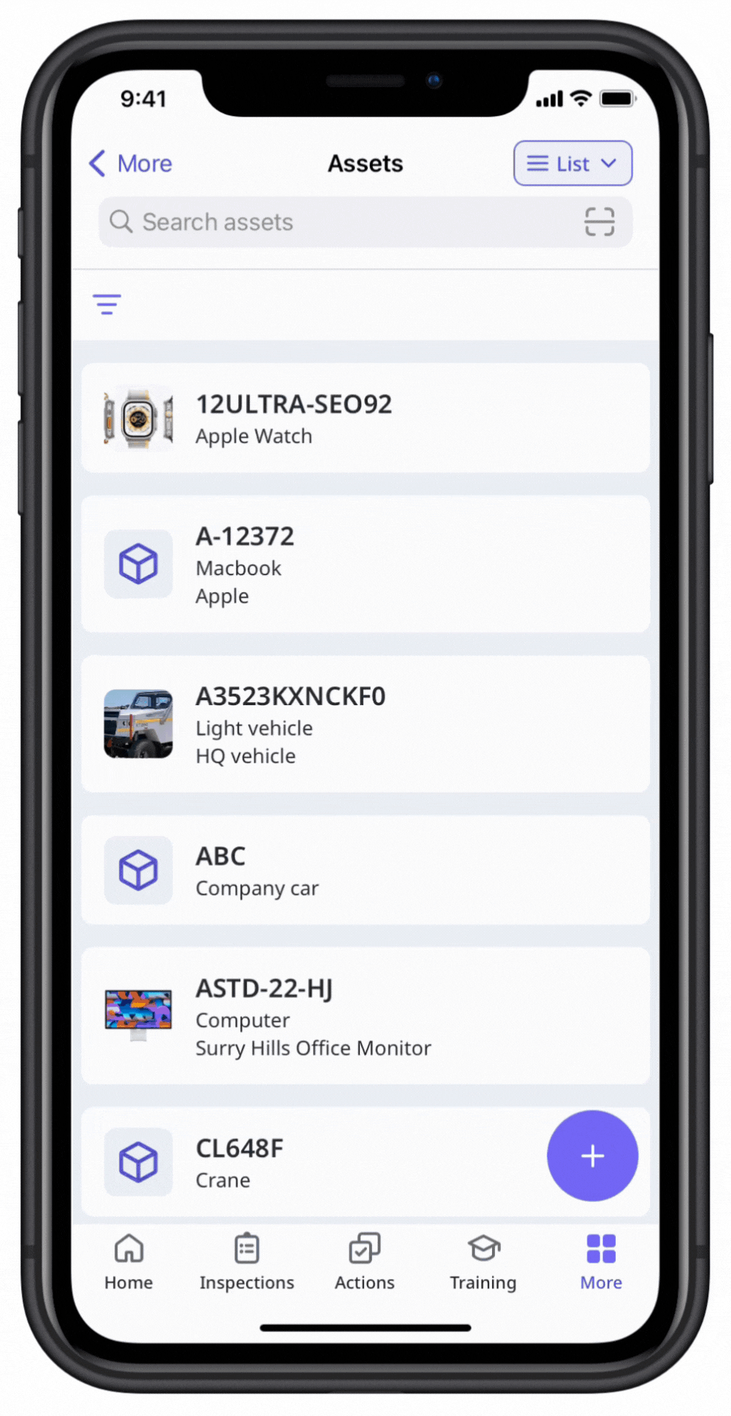 Search for an asset using a barcode or QR code via the mobile app.