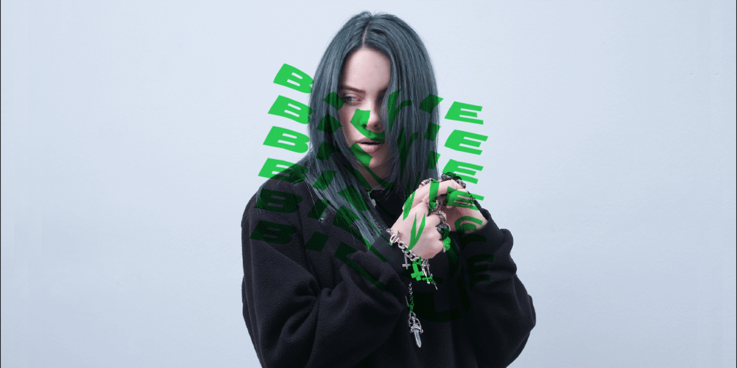 Outcast x Adobe: Photo featuring Billie Eilish and an animated BILLIE graphic from our #BILLIExADOBE campaign