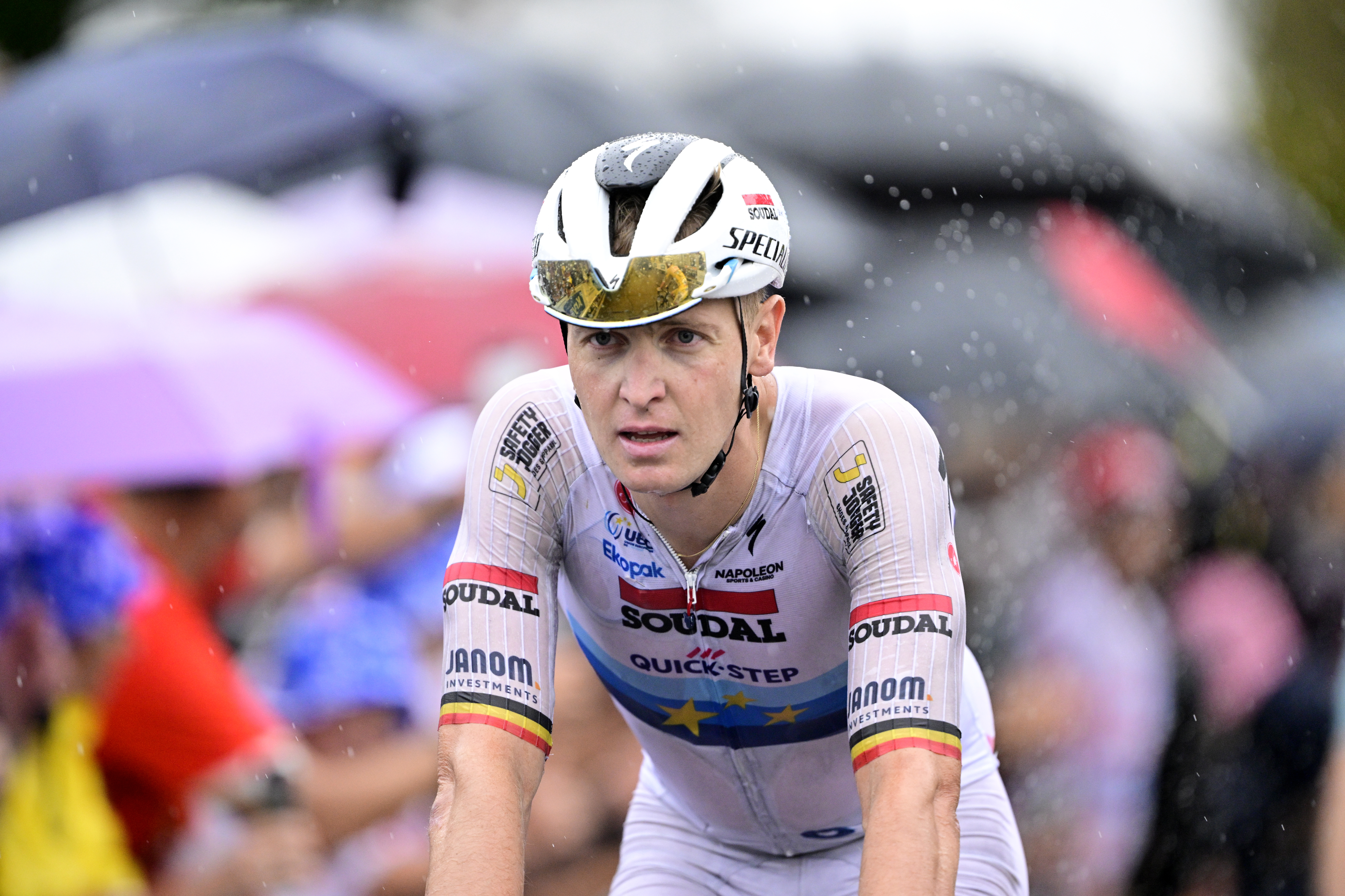 Belgian Tim Merlier of Soudal Quick-Step crosses the finish line of stage 17 of the 2025 Tour de France cycling race, from Bollene to Valence (161km), on Wednesday 23 July 2025 in France. The 112th edition of the Tour de France starts on Saturday 5 July in Lille, France, and will finish in Paris, France on the 27th of July. BELGA PHOTO DIRK WAEM