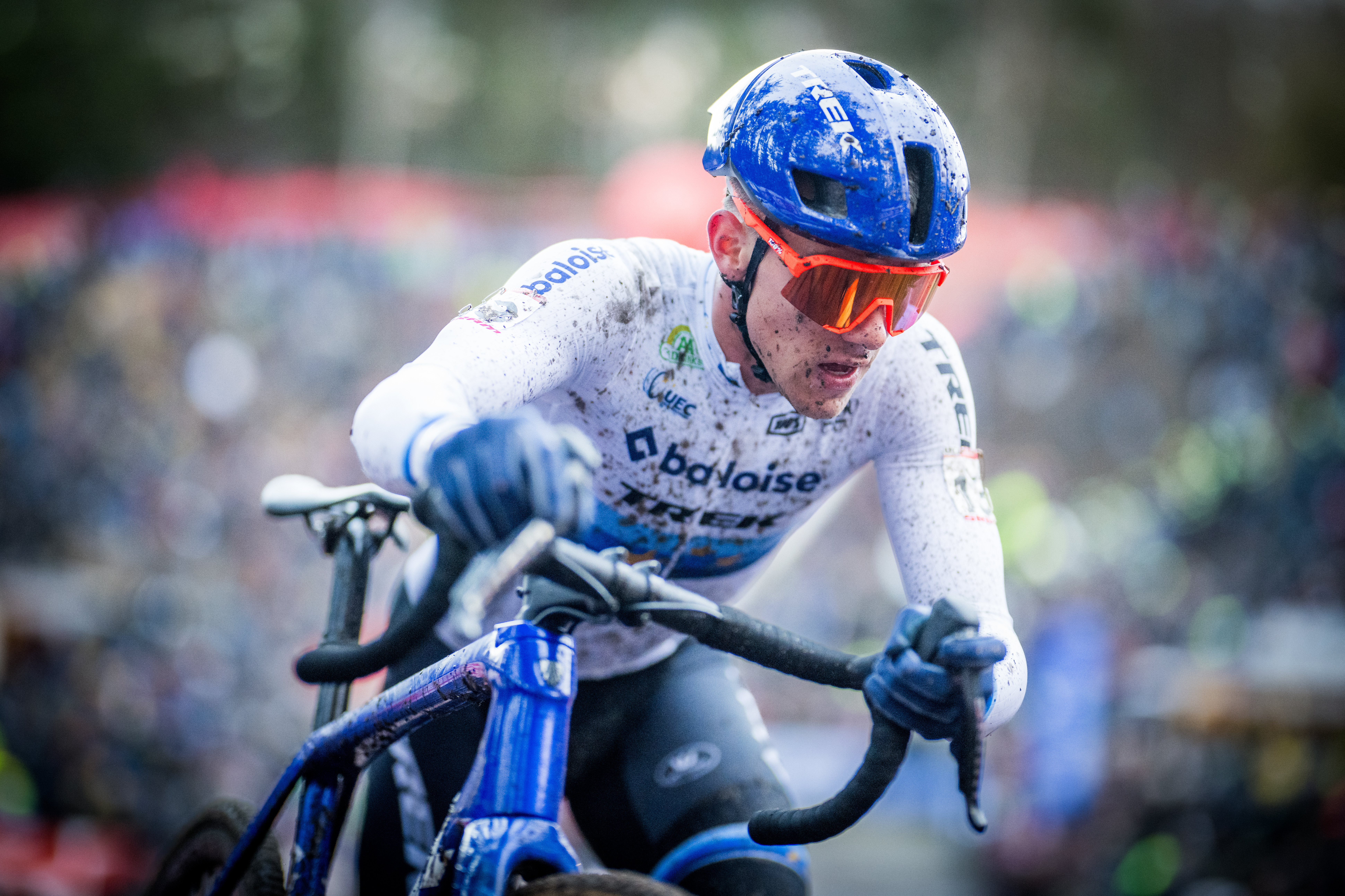 Belgian Thibau Nys pictured in action during the men's elite race at the World Cup cyclocross cycling event in Zonhoven on Sunday 22 December 2024, stage 6 (out of 12) of the UCI World Cup competition. BELGA PHOTO JASPER JACOBS