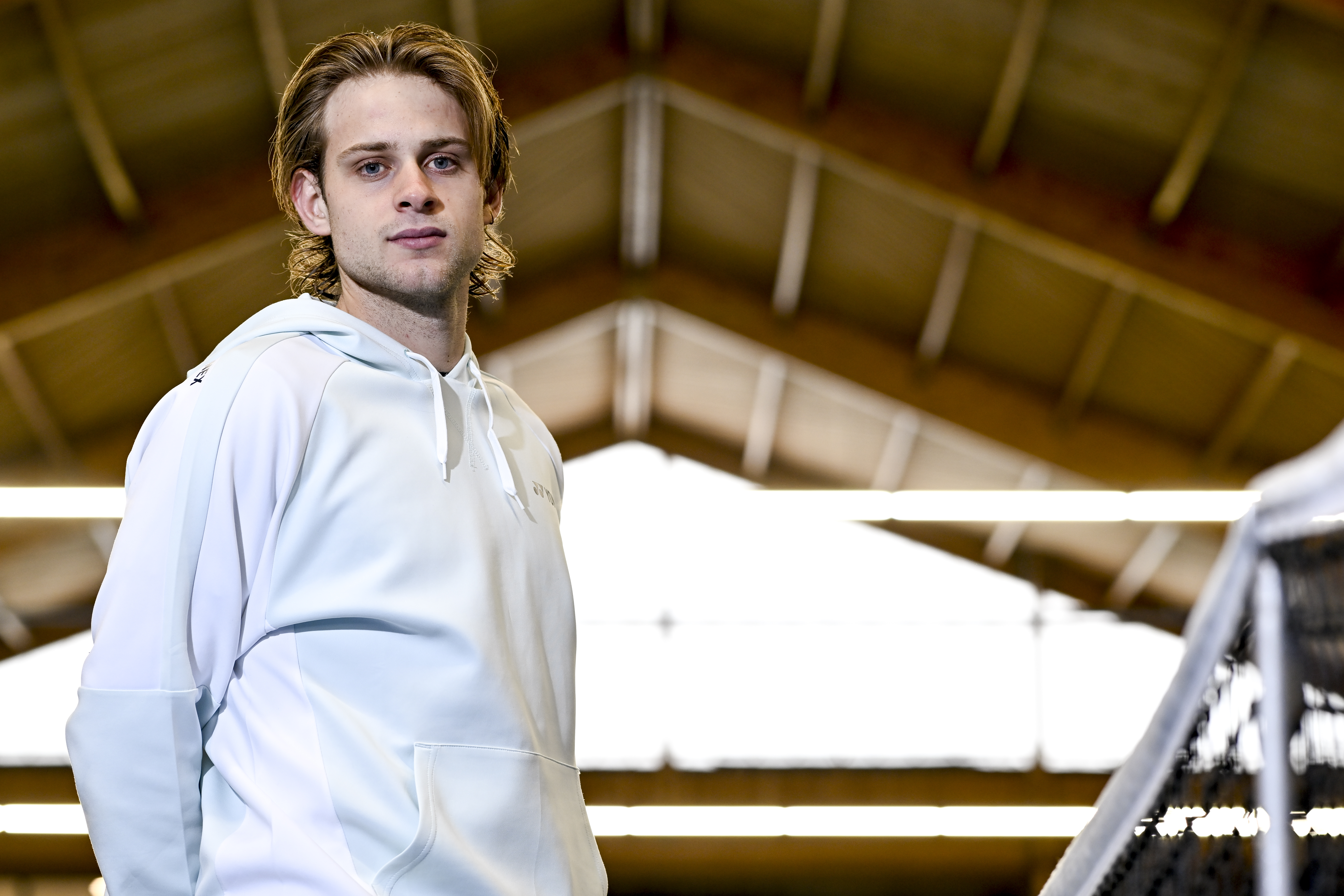 Belgian Zizou Bergs poses for the photographer at a press conference of tennis player Bergs on his collaboration with coach Vliegen, on Thursday 21 November 2024 in Wilrijk, Antwerp. BELGA PHOTO DIRK WAEM