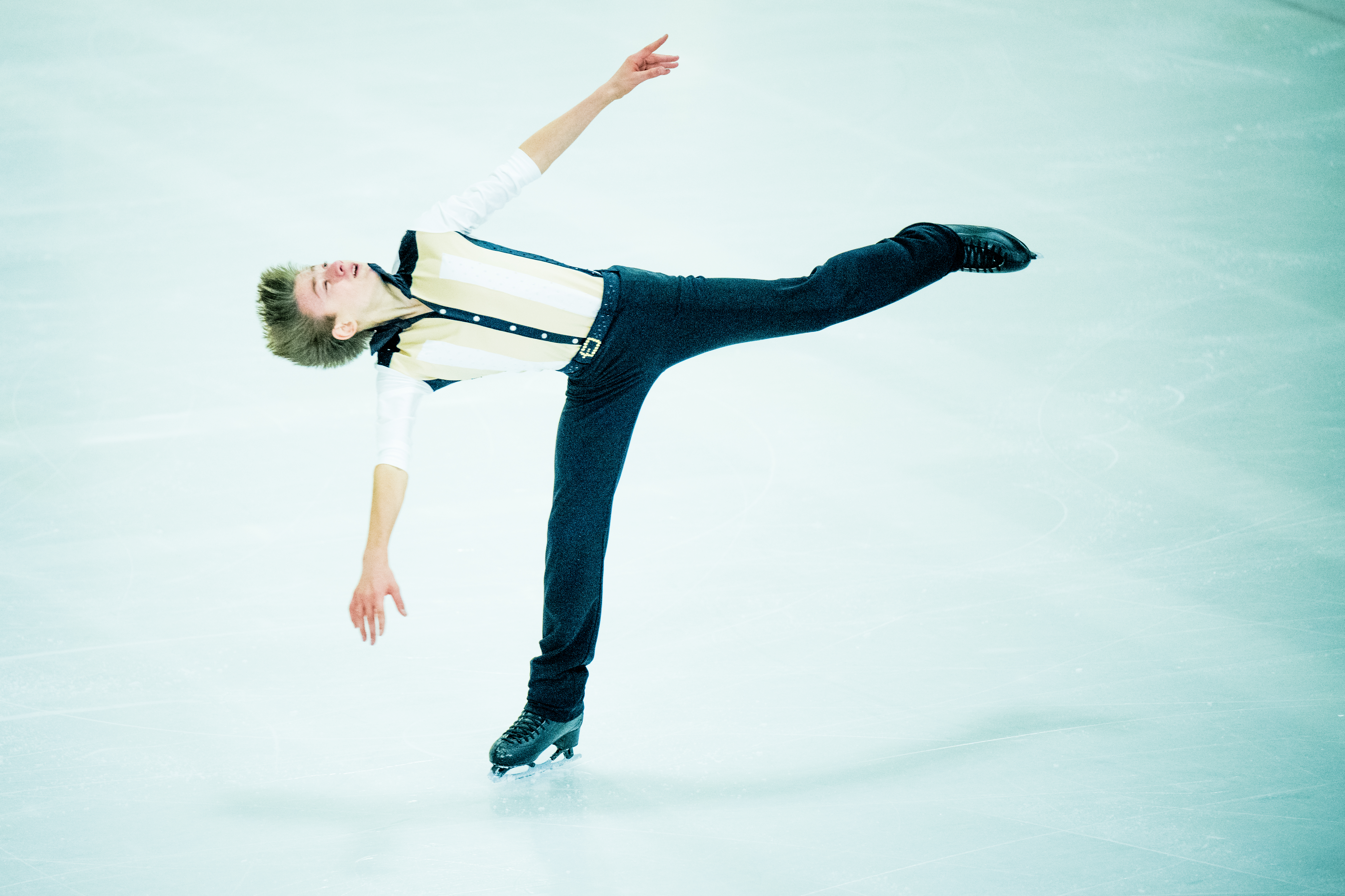 Figure skater Denis Krouglov pictured in action during the junior men's short program at the Belgian Championships Figure Skating, in Mechelen, Friday 17 November 2023. BELGA PHOTO JASPER JACOBS