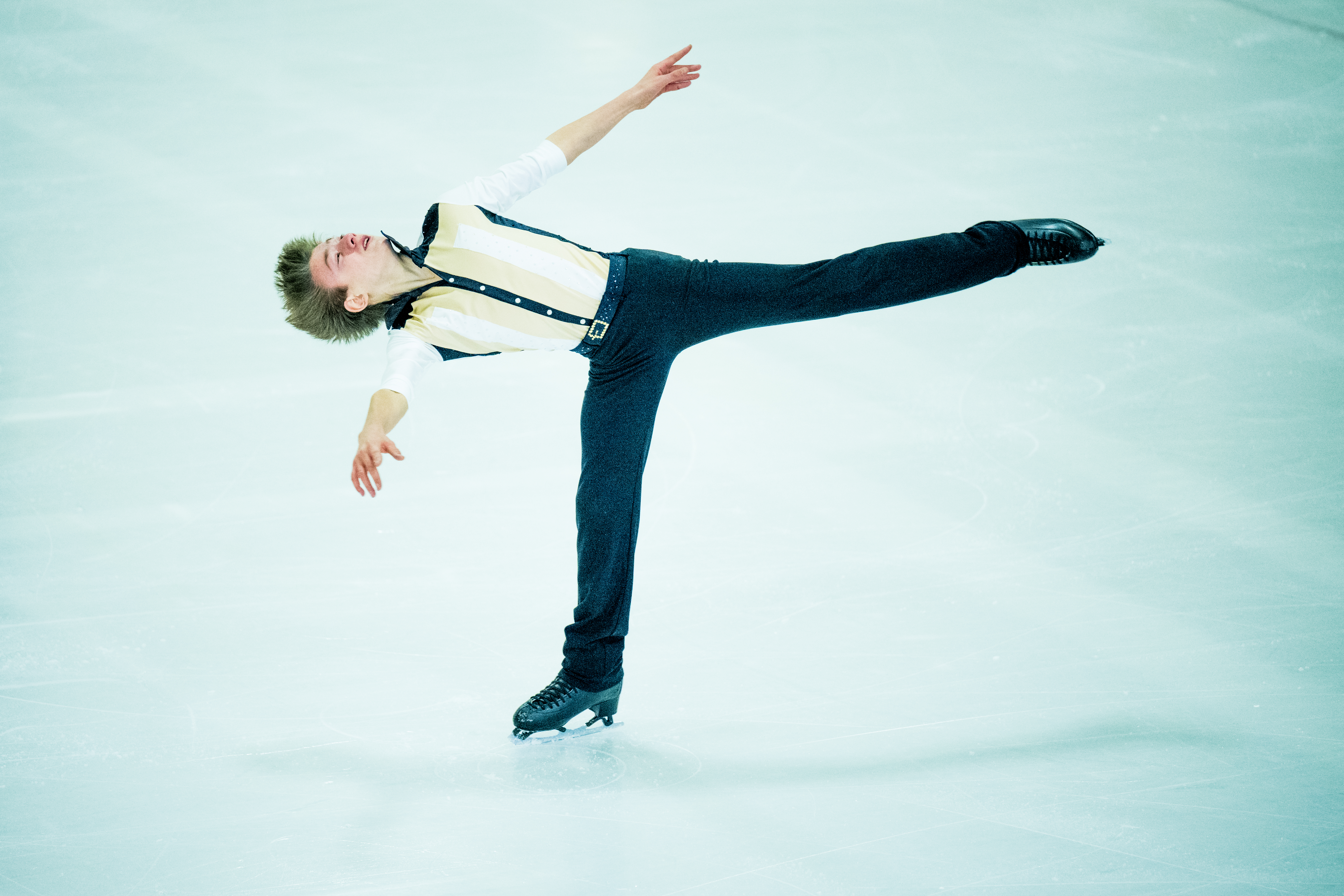 Figure skater Denis Krouglov pictured in action during the junior men's short program at the Belgian Championships Figure Skating, in Mechelen, Friday 17 November 2023. BELGA PHOTO JASPER JACOBS