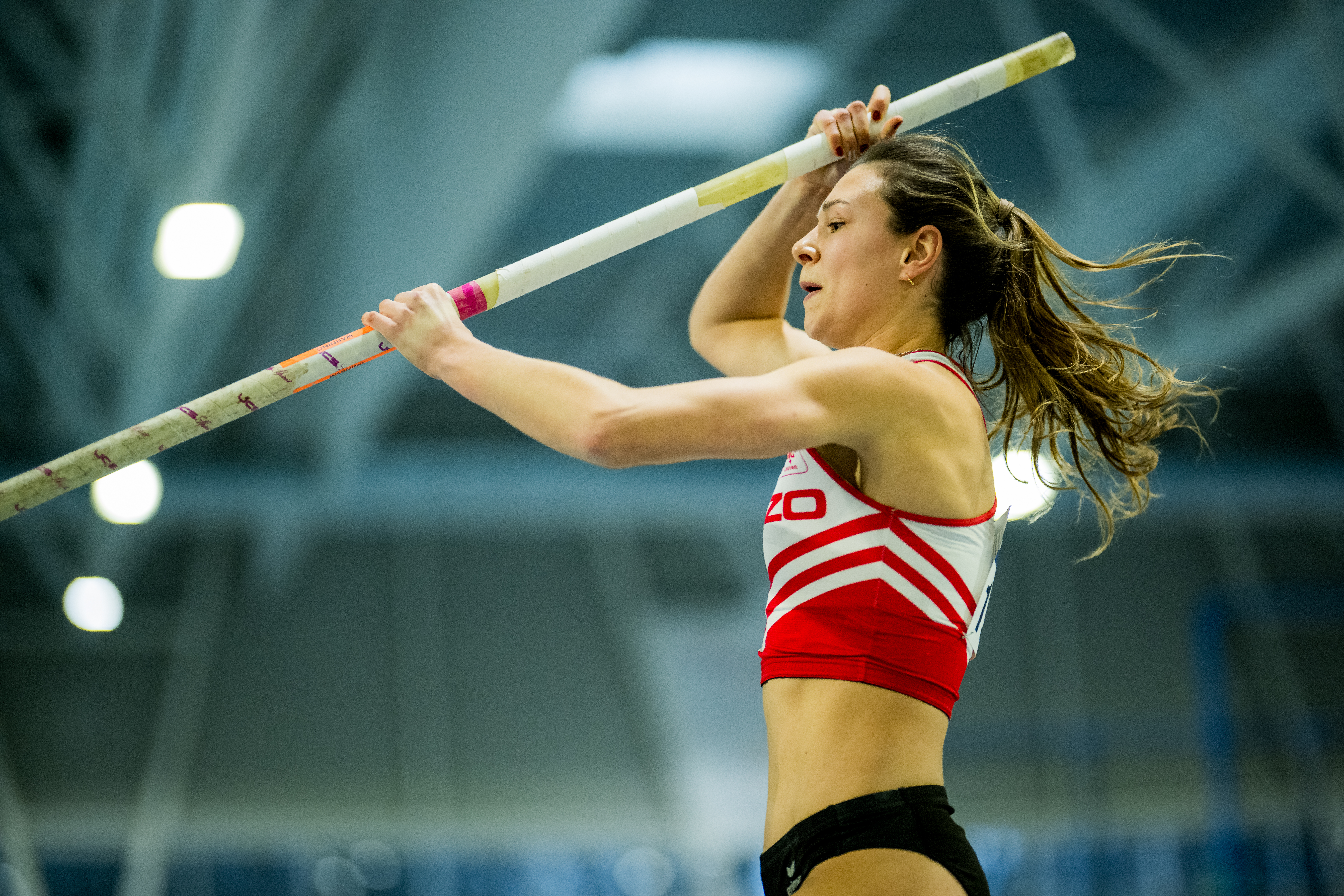 Belgian Elien Vekemans pictured in action during the Belgian indoor athletics championships, on Sunday 18 February 2024 in Ottignies-Louvain-la-Neuve. BELGA PHOTO JASPER JACOBS