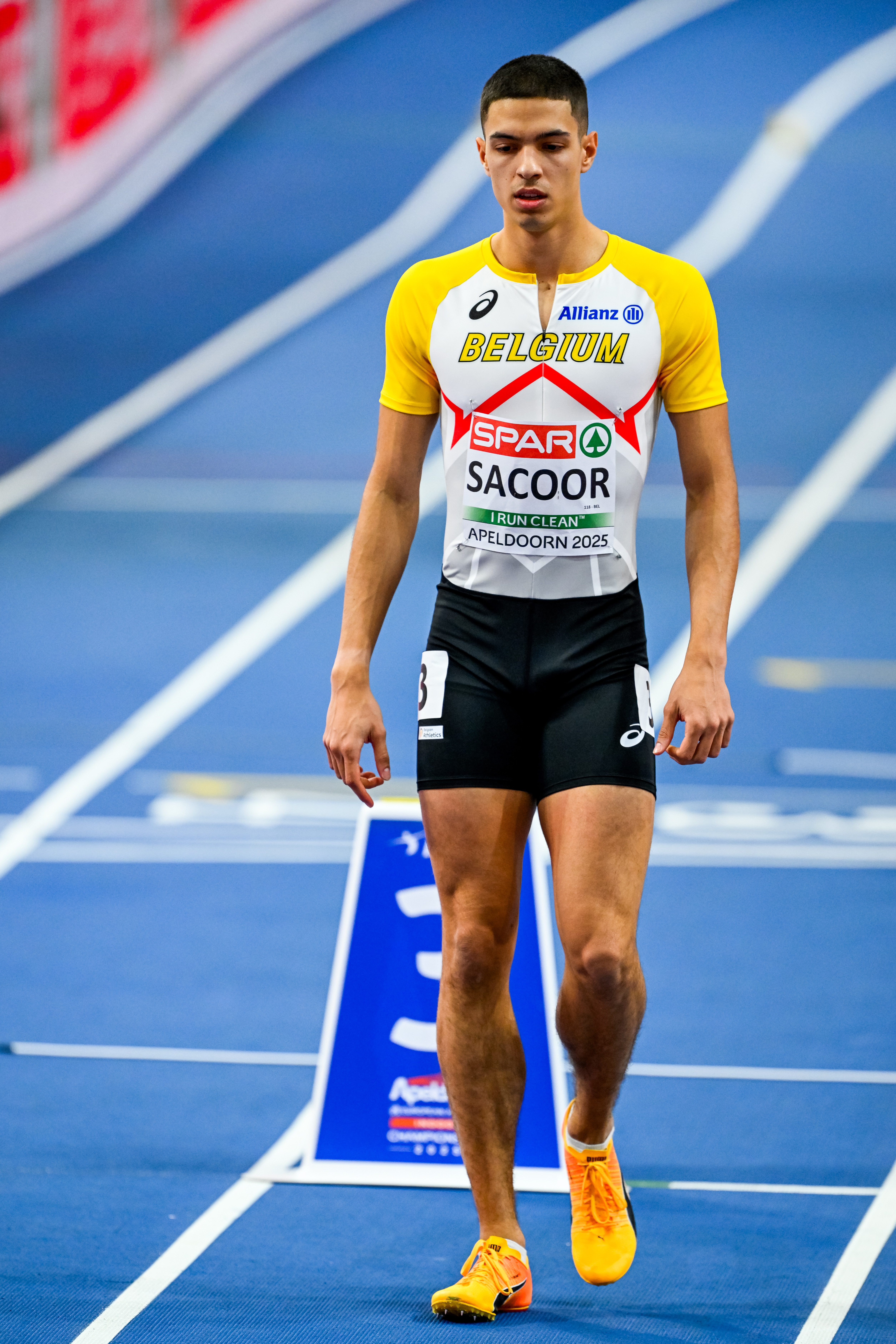 Belgian Jonathan Sacoor pictured at the start of during the European Athletics Indoor Championships, in Apeldoorn, The Netherlands, Friday 07 March 2025. The championships take place from 6 to 9 March. BELGA PHOTO ERIC LALMAND