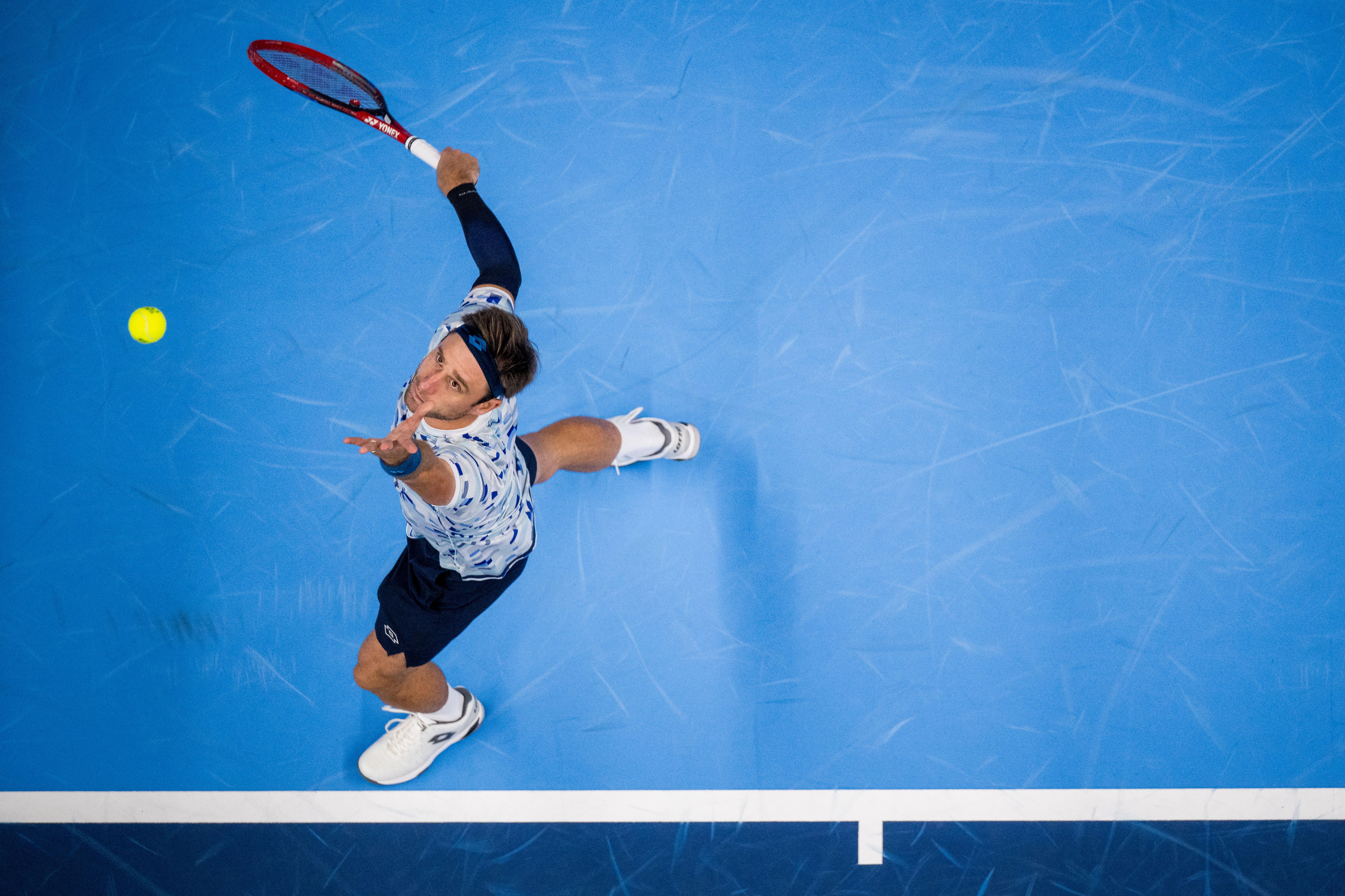 Belgian Sander Gille pictured in action during a tennis match in the round of 16 of the doubles competition at the ATP European Open Tennis tournament in Antwerp, Tuesday 15 October 2024. BELGA PHOTO JASPER JACOBS