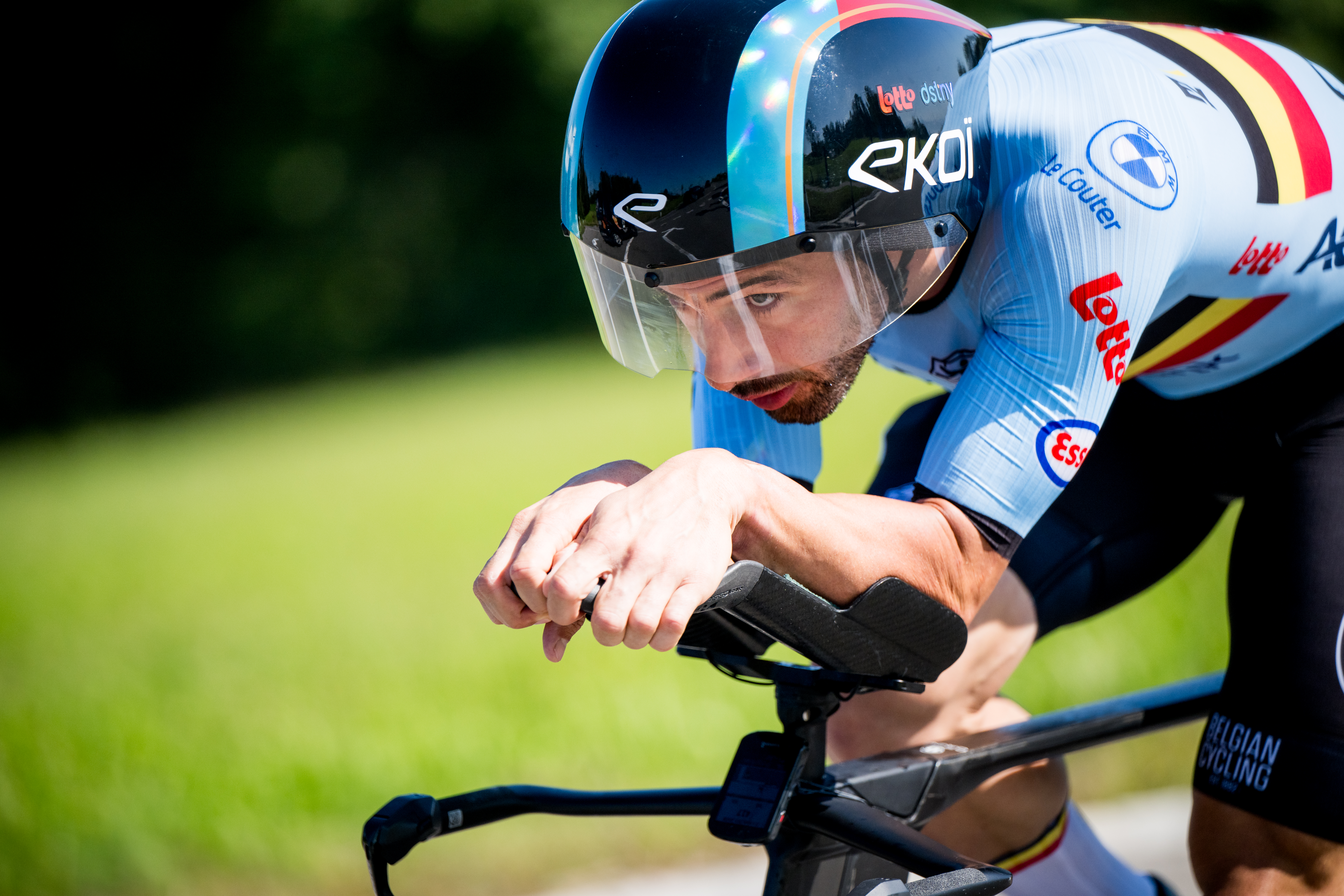 Belgian Victor Campenaerts of Lotto Dstny pictured in action during a training session ahead of the 2024 UCI Road and Para-Cycling Road World Championships, Friday 20 September 2024, in Zurich, Switzerland. The Worlds are taking place from 21 to 29 September. BELGA PHOTO JASPER JACOBS