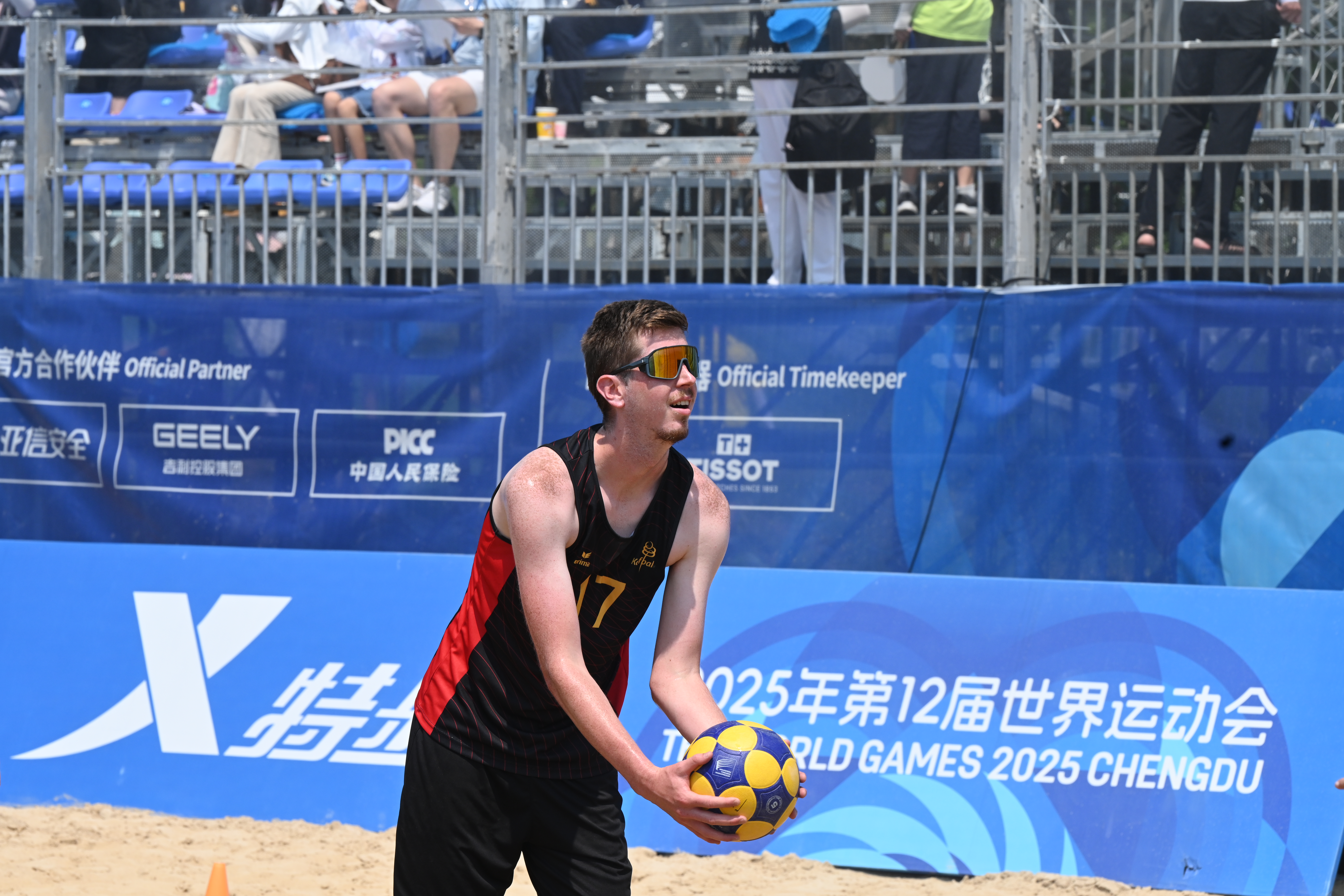 ATTENTION EDITORS - HANDOUT PICTURE - EDITORIAL USE ONLY - MANDATORY CREDIT BOIC - COIB - Axel Van Genechten of The Belgian Scorpions pictured during the beach korfball event at; the World Games 2025, in Chenghdu, China, on Friday 15 AUgust 2025. This year, the World Games take place from 07 to 17 augustus. PHOTO HANDOUT BOIC - COIB