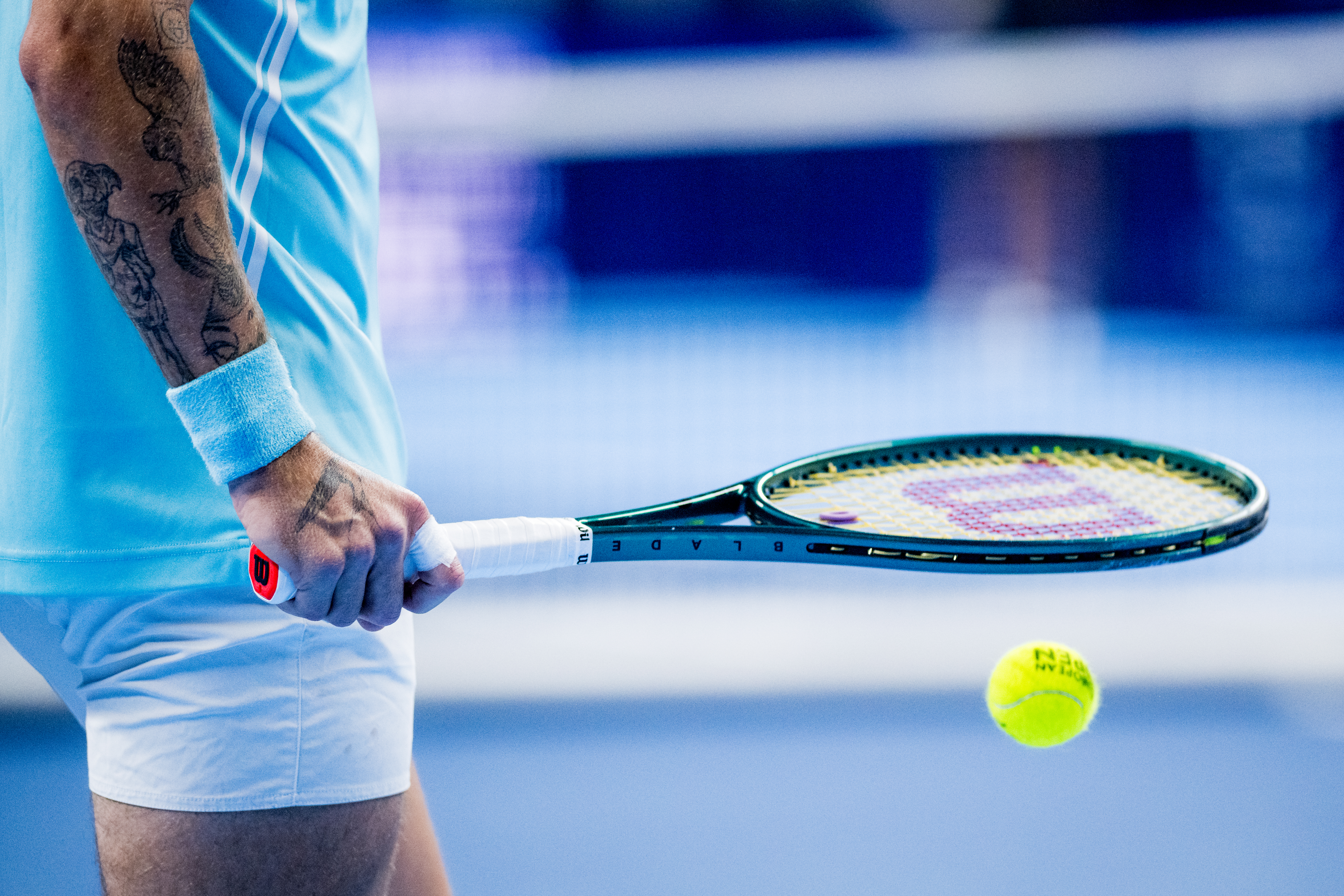 Brazilian Thiago Seyboth Wild pictured in action during a tennis match in the qualification phase for the ATP European Open Tennis tournament in Antwerp, Monday 14 October 2024. BELGA PHOTO JASPER JACOBS