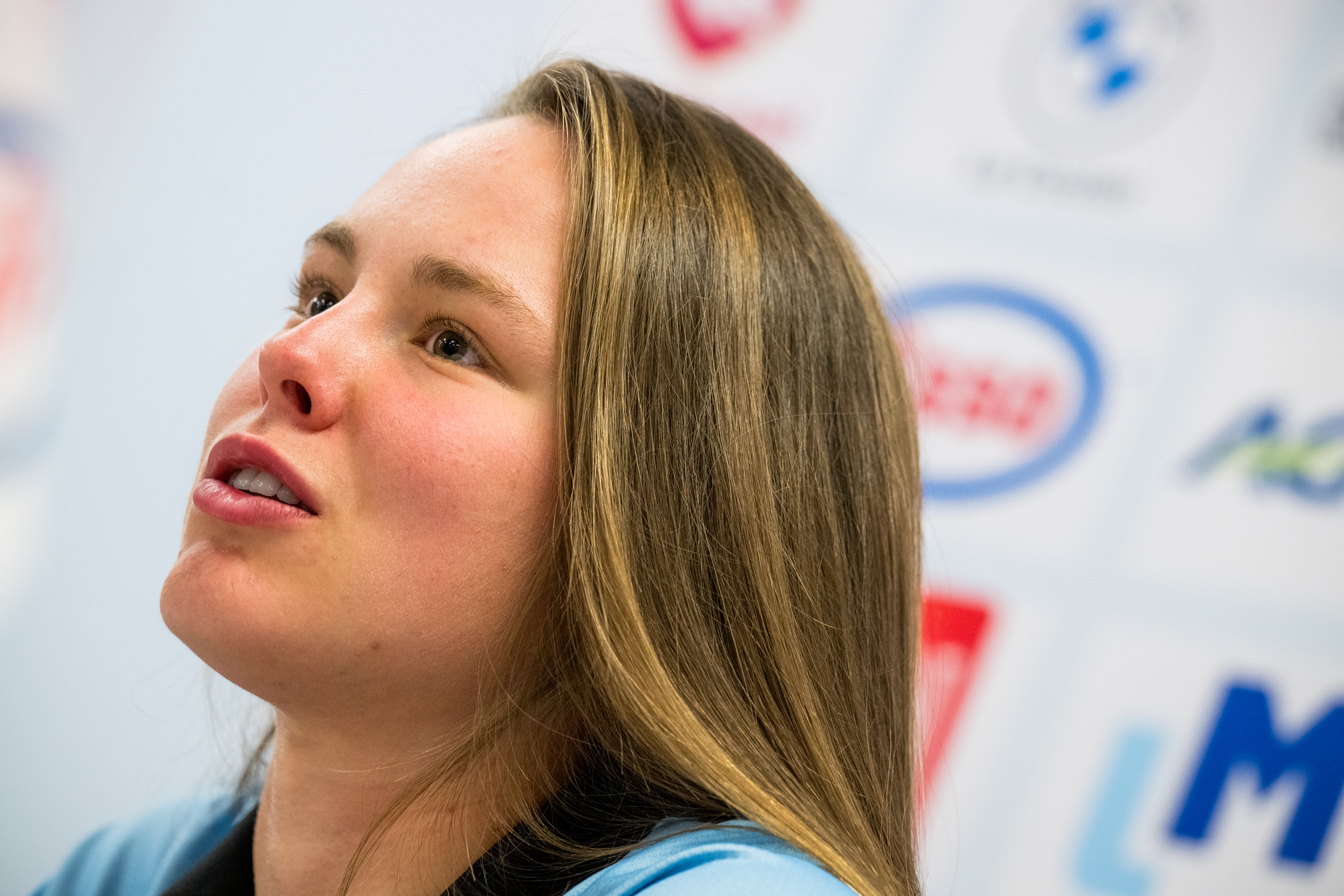 Belgian Julie de Wilde talks to the press during a press conference of the Belgian team ahead of Sunday's time trial race at the 2024 UCI Road and Para-Cycling Road World Championships, Friday 20 September 2024, in Wetzikon, Switzerland. The Worlds are taking place from 21 to 29 September in Zurich, Switzerland. BELGA PHOTO JASPER JACOBS