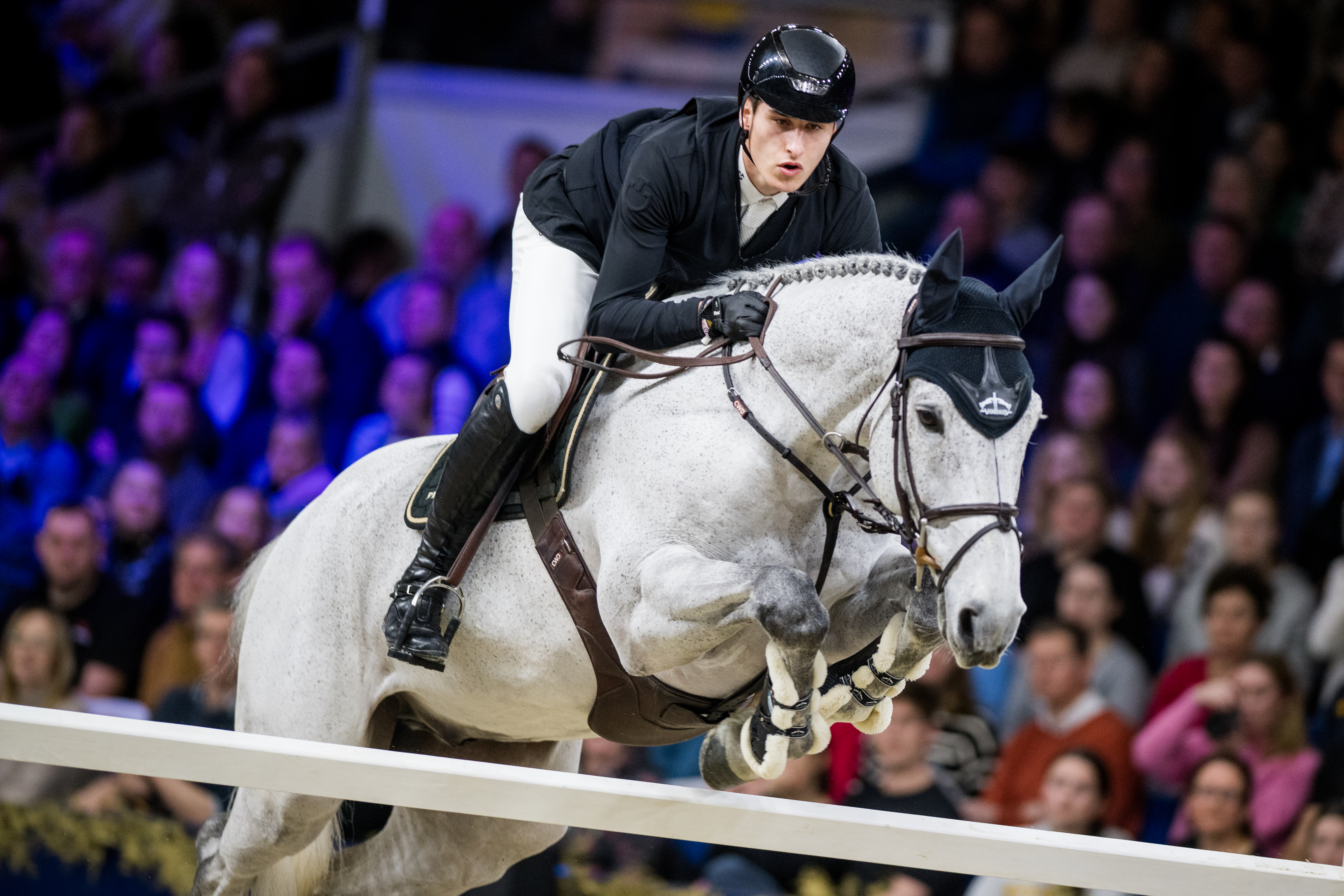 Belgian Thibault Philippaerts with Jumper d'Oase pictured in action during the FEI World Cup Jumping competition at the 'Vlaanderens Kerstjumping - Memorial Eric Wauters' equestrian event in Mechelen on Saturday 30 December 2023. BELGA PHOTO JASPER JACOBS