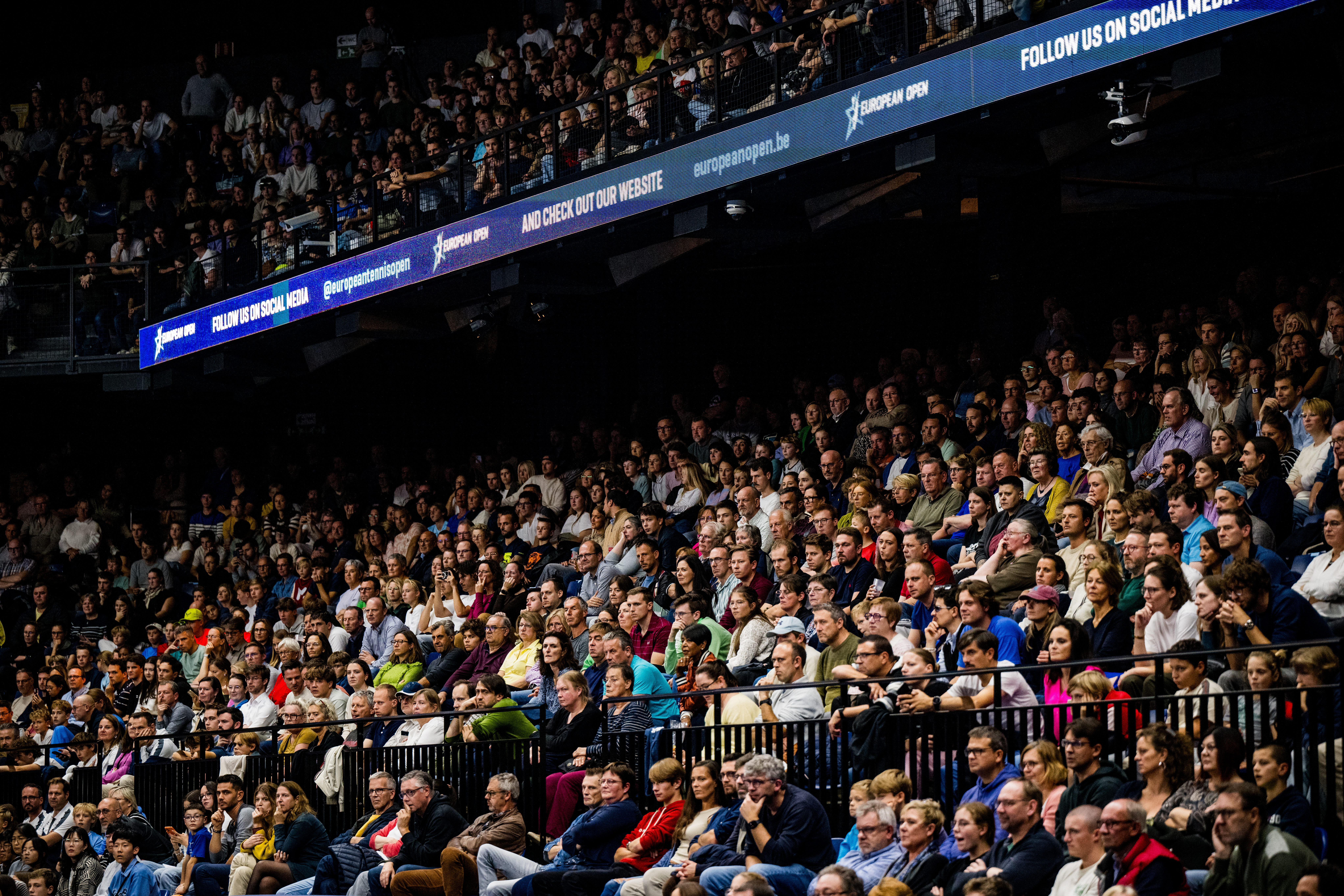 Belgian fans and supporters pictured during a tennis match in the semi finals of the singles competition at the ATP European Open Tennis tournament in Antwerp, Saturday 19 October 2024. BELGA PHOTO JASPER JACOBS